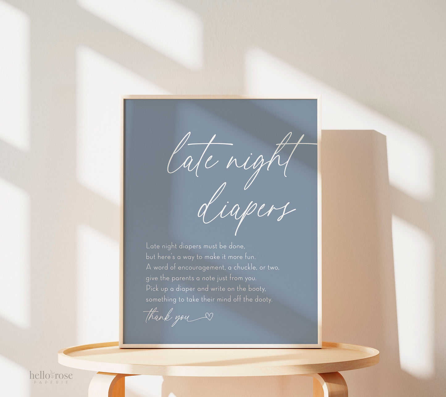 Late Night Diapers Minimalist Baby Shower Printable Game Sign . Boy or Girl Gender Neutral . Editable Template . Instant Download Templett