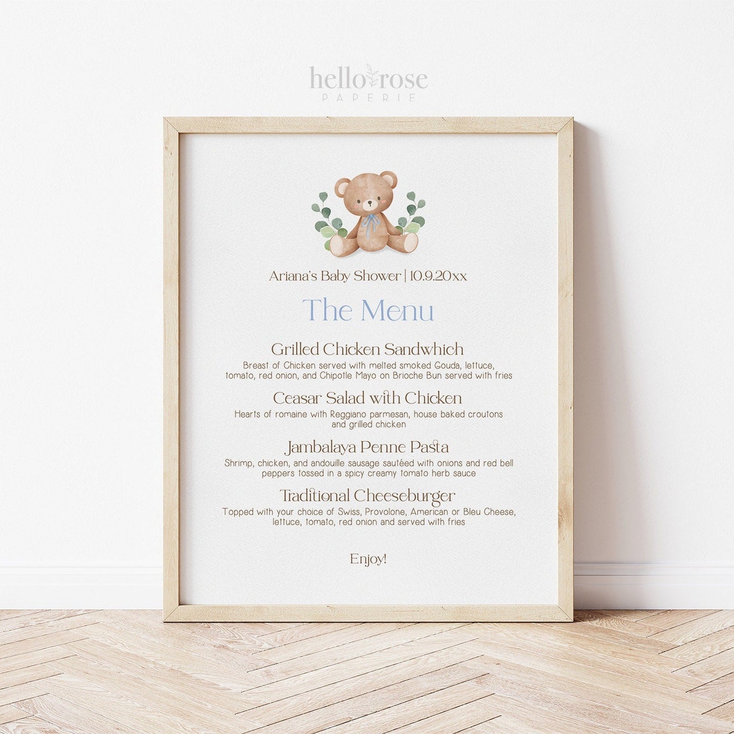 Food Label Card . Foldable Buffet Cupcakes Tent Card . Teddy Bear Baby Shower Blue Boy . PRINTABLE Editable Templett Instant Download . B1-T