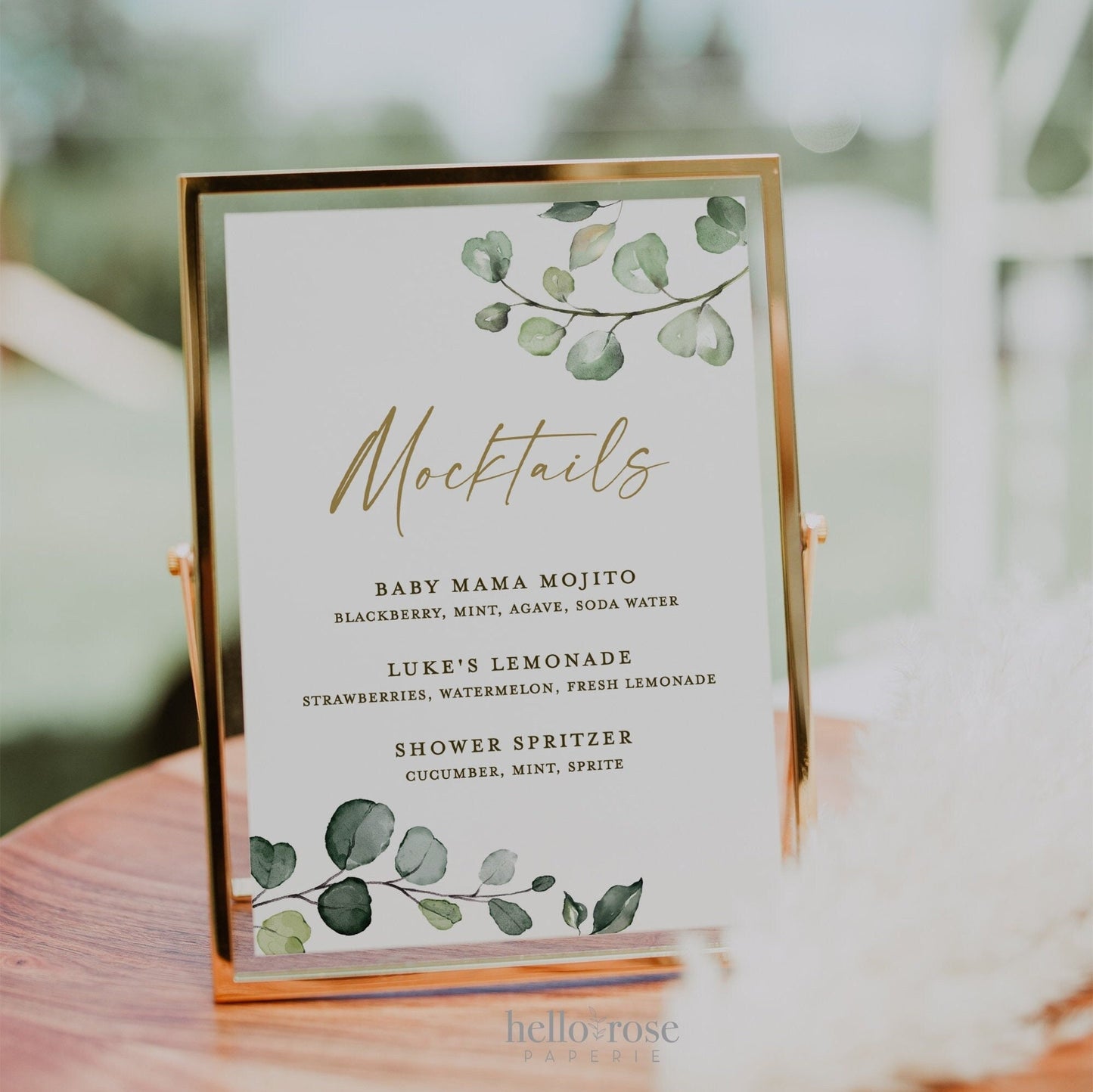 Mocktails Bar Sign . Greenery + Gold . Wedding Engagement Bridal Baby Shower Bachelorette Party . Template Instant Download Templett G2-T