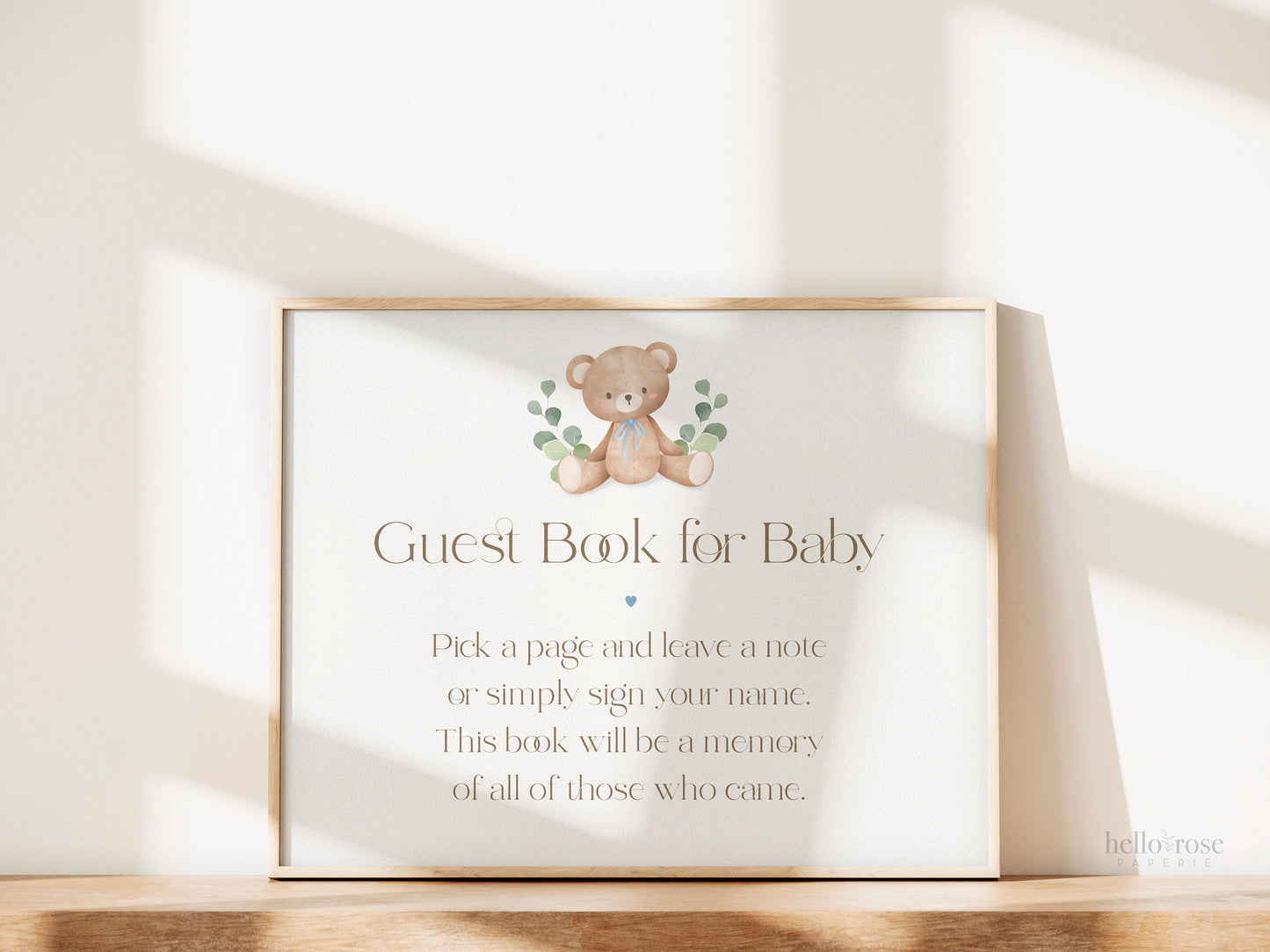 Pick a Page Baby Guest Book PRINTABLE Sign . Blue Boy Baby Shower . Teddy Bear and Greenery . We Can Bearly Wait . DIGITAL DOWNLOAD 8x10