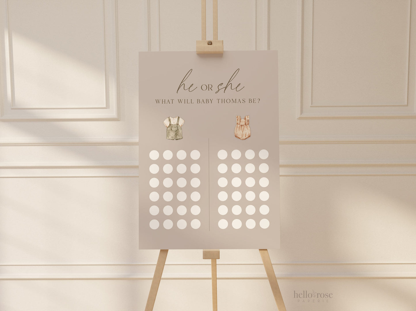 He or She What Will Baby Be, Gender Guess Sign, Minimalist Boho Baby Gender Reveal, Gender Neutral, Reveal Game, Template Download GR2-T
