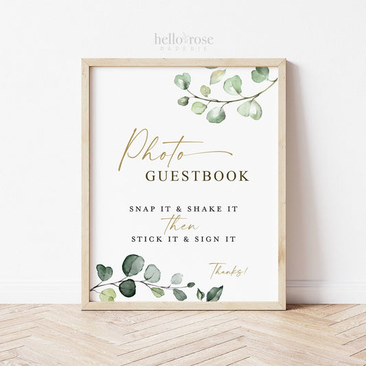 Photo Guestbook Sign Printable . Greenery and Gold . Wedding Engagement Bridal Shower Bachelorette Hens Party . 8x10 Instant Download G2