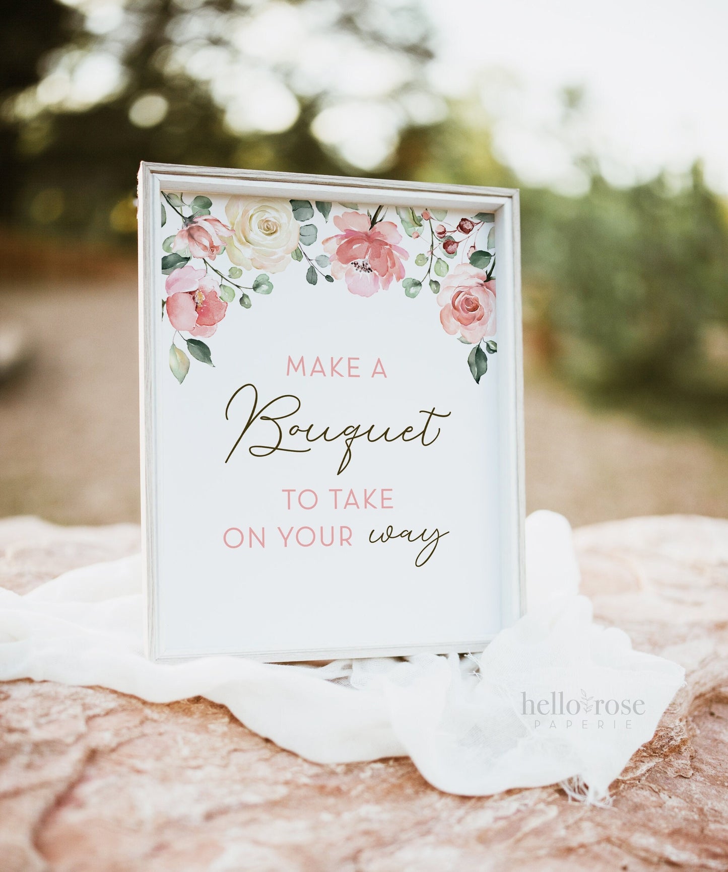 Make a Bouquet to Take on Your Way PRINTABLE Sign . Flower Bar . Blush Pink Floral Greenery . Wedding Bridal Shower . Instant Download