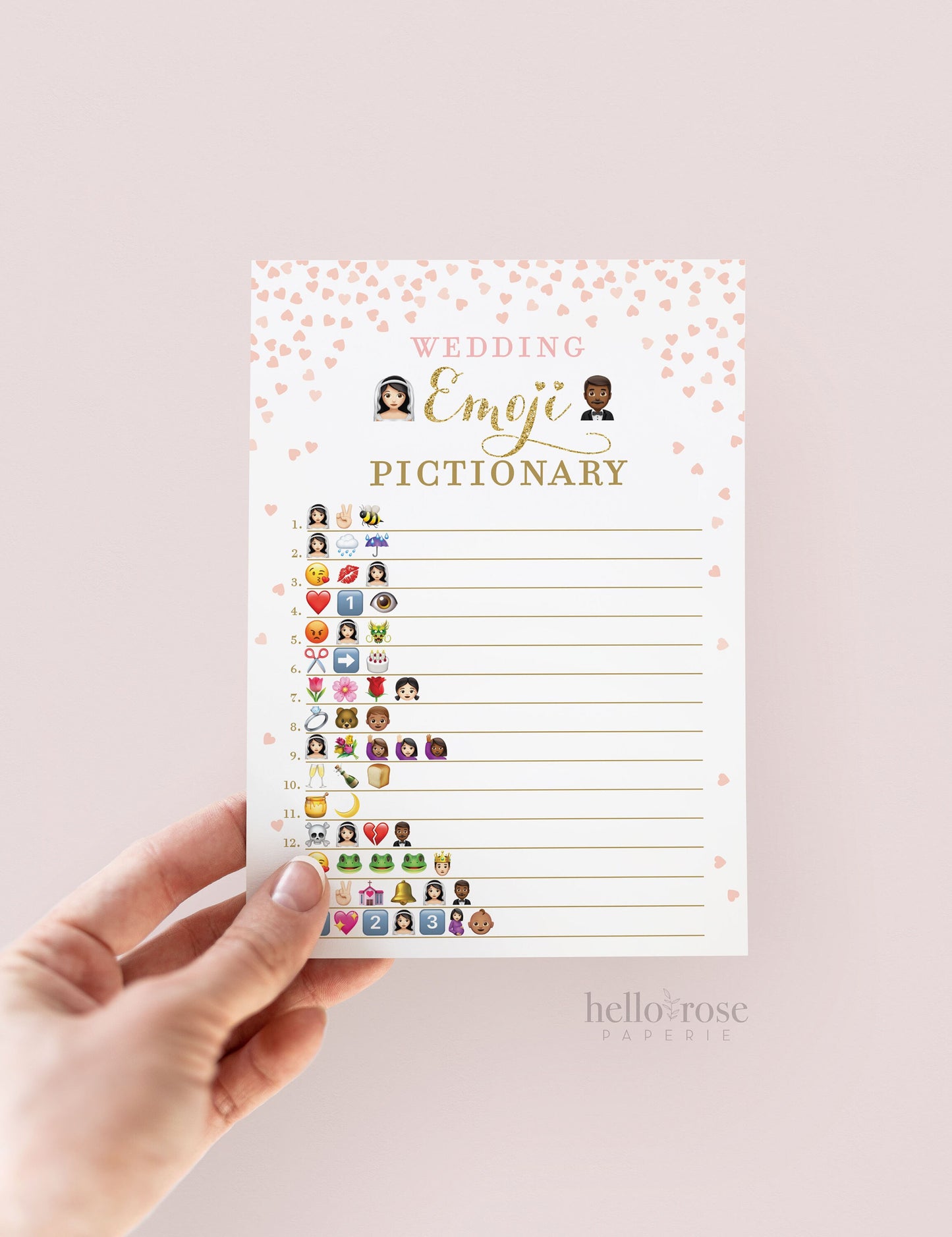 Wedding Emoji Black Bride & Groom . Mixed Race Black Bridal Shower Emoji Pictionary Game . Pink Gold Printable Bridal Shower Game . Download