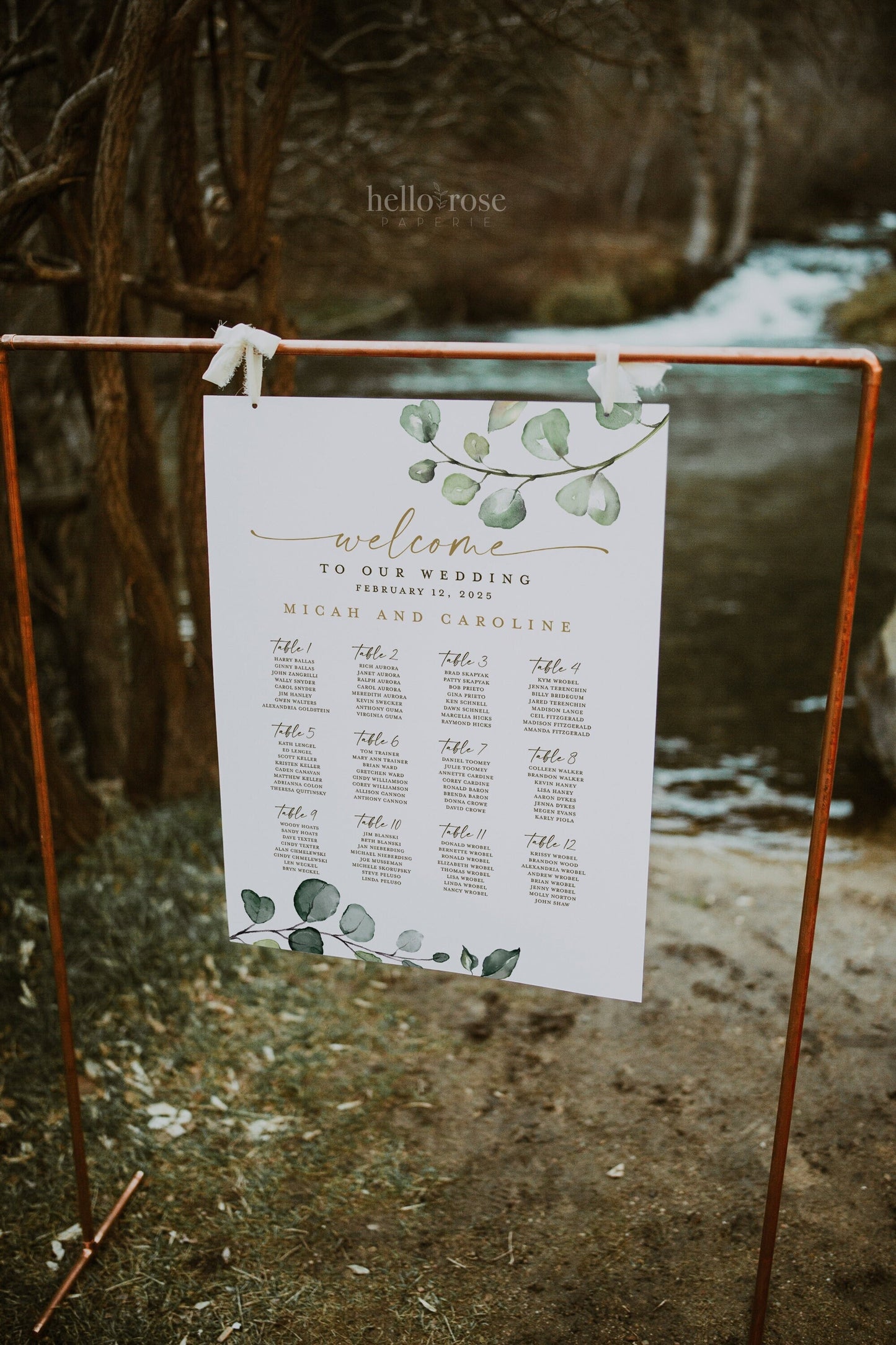 Seating Chart Wedding Poster Template . Wedding Assigned Seating Table Sign . Greenery and Gold . PRINTABLE Editable Text Templett G2-T