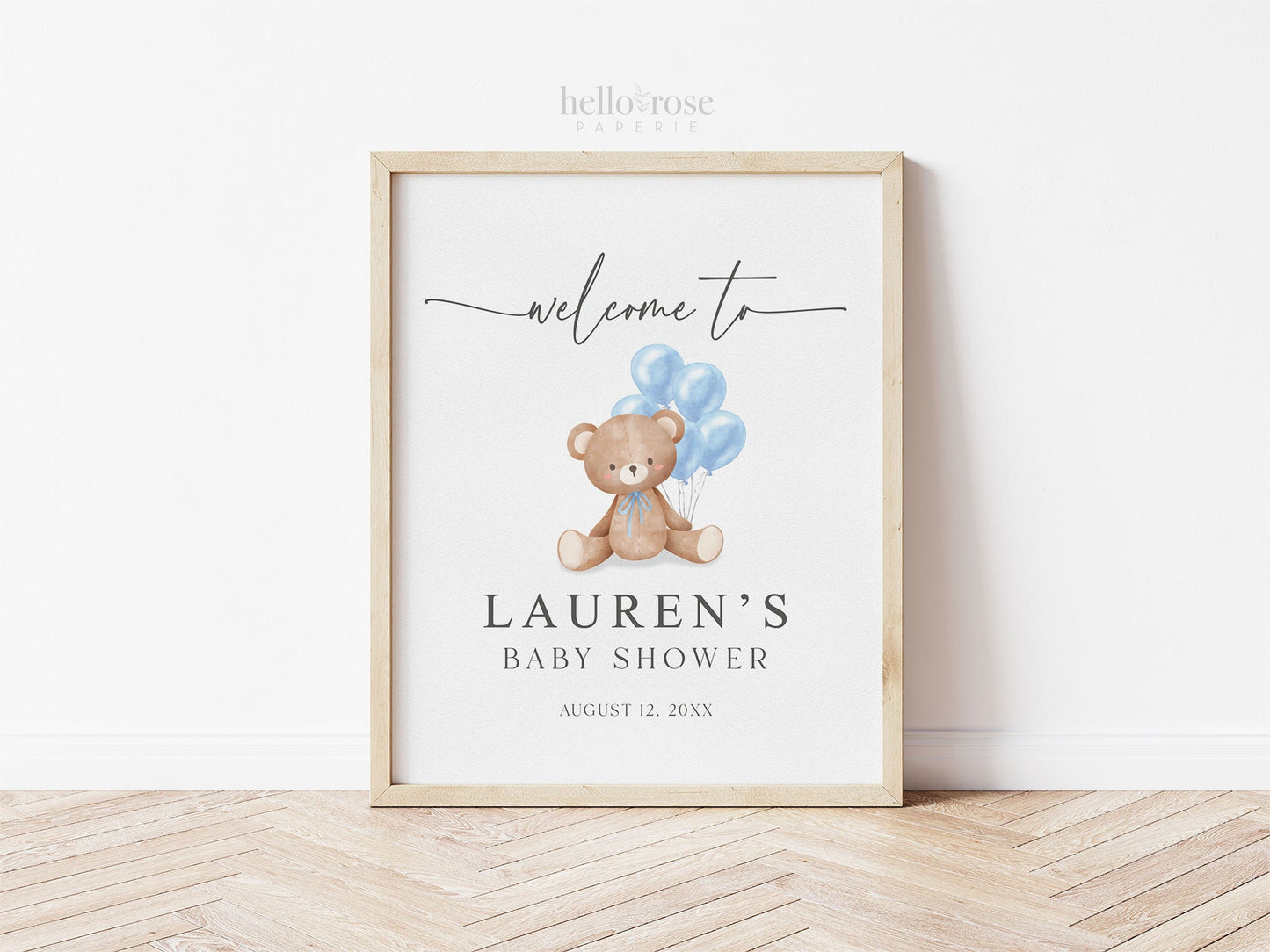 Editable Welcome Sign Teddy Bear with Blue Bow and Balloons, Boy Baby Shower Sprinkle, We Can Bearly Wait, Template Download TEMPLETT