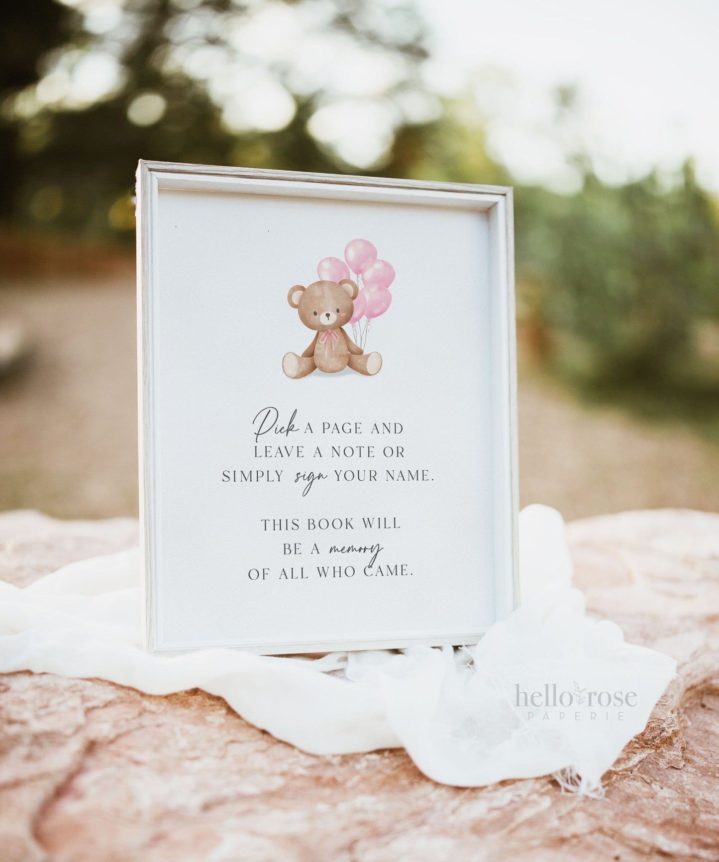 Pick a Page and Leave a Note Memory Baby Shower Guestbook Sign, Bear with Pink Balloons, Girl Baby Shower, Baby Sprinkle, Template Download