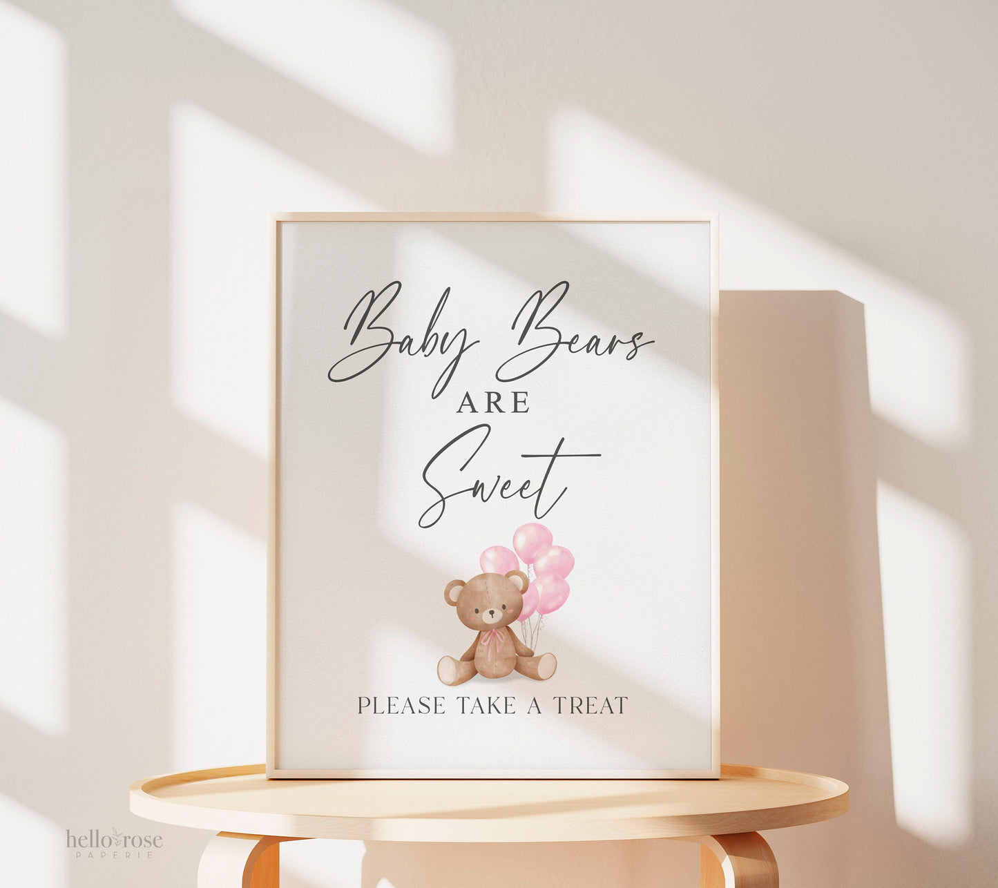 Babies Are Sweet Please Take a Treat Baby Shower Favors Sign, Bear with Pink Balloons, Girl Baby Shower, Baby Sprinkle, Template Download