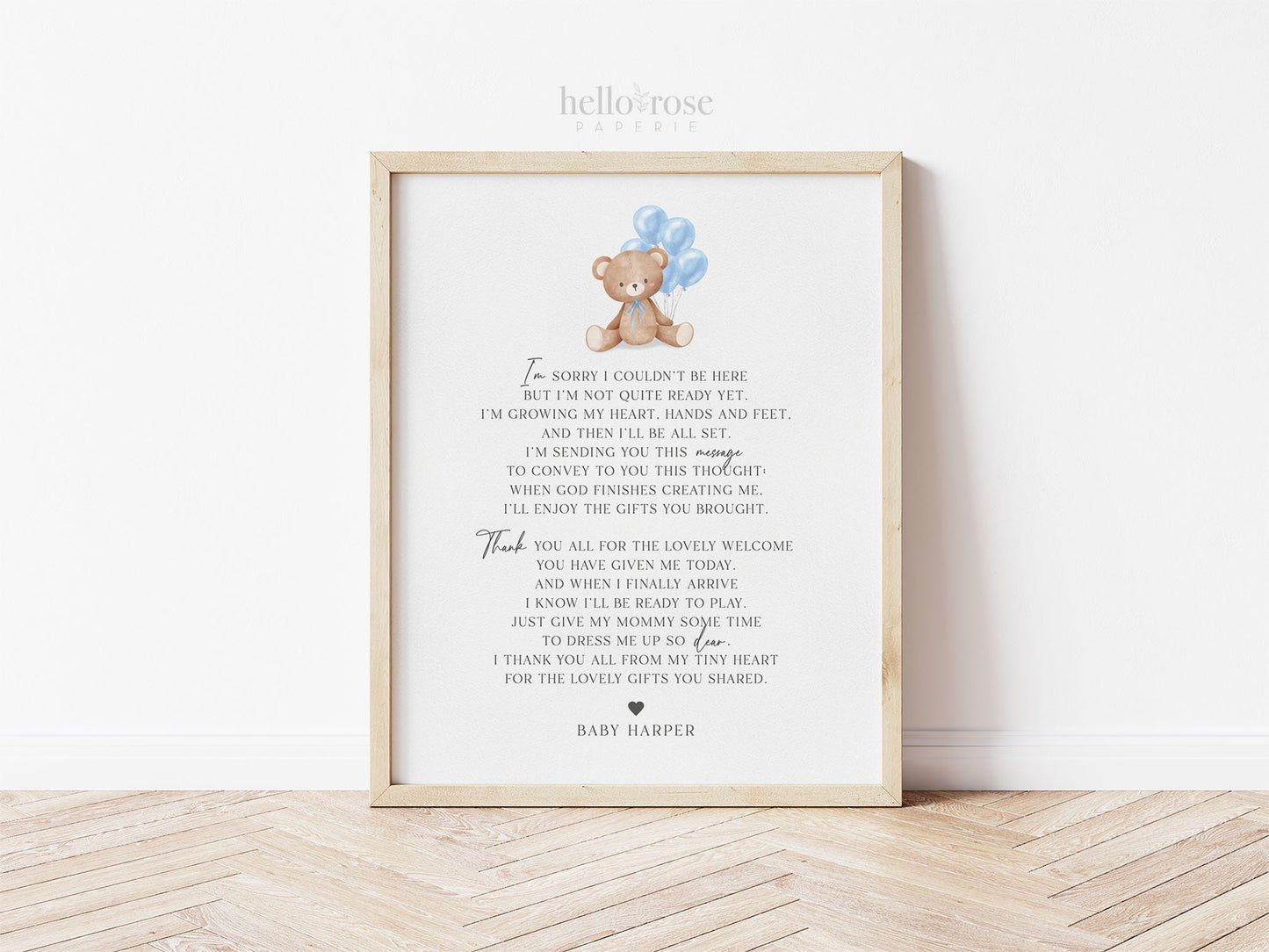 Thank You Message from Baby Baby Shower Sign, Bump Sign, Message From Baby, Bear Blue Balloons, Boy Baby Shower, PRINTABLE Template Download