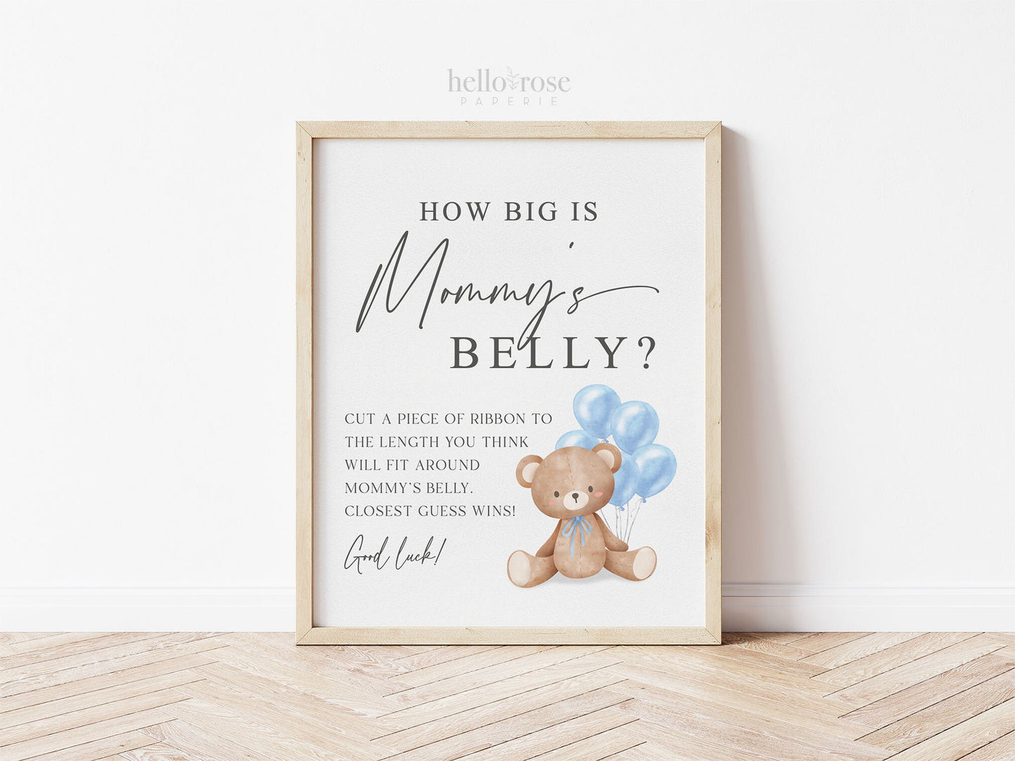 How Big is Mommys Belly Printable Sign + Cards, Teddy Bear with Blue Balloons, Boy Baby Shower, Can Bearly Wait, Template Download Templatt