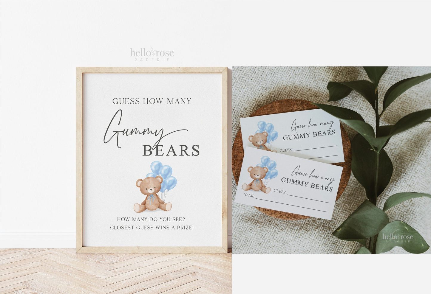 Guess How Many Gummy Bears Baby Shower Game, Teddy Bear Boy with Blue Balloons, Couples Shower, Baby Sprinkle, Template Download Templett