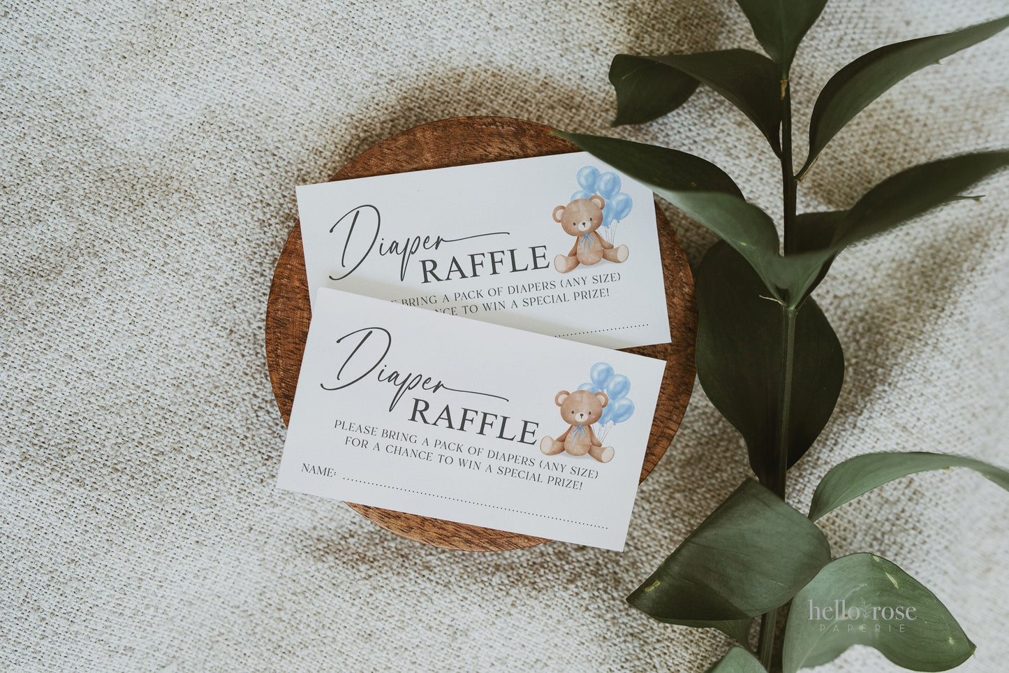 Diaper Raffle Baby Shower Game Sign + Cards, Teddy Bear Boy with Blue Balloons, Couples Shower, Baby Sprinkle, Template Download Templett