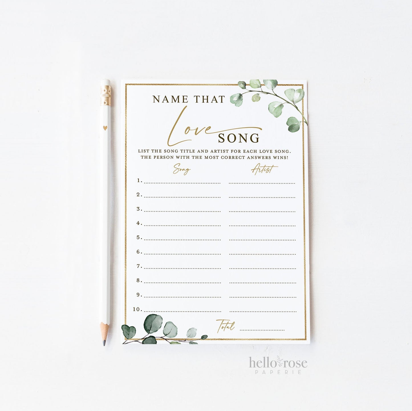 Name That Love Song Bridal Shower Game . Love Tunes . Greenery and Gold . Hens Bachelorette Party . Printable Instant Download G2