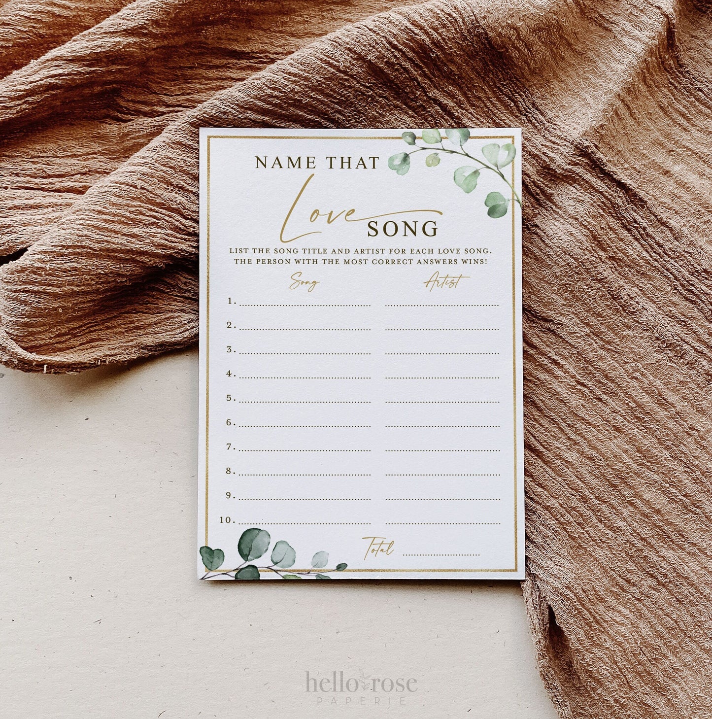 Name That Love Song Bridal Shower Game . Love Tunes . Greenery and Gold . Hens Bachelorette Party . Printable Instant Download G2