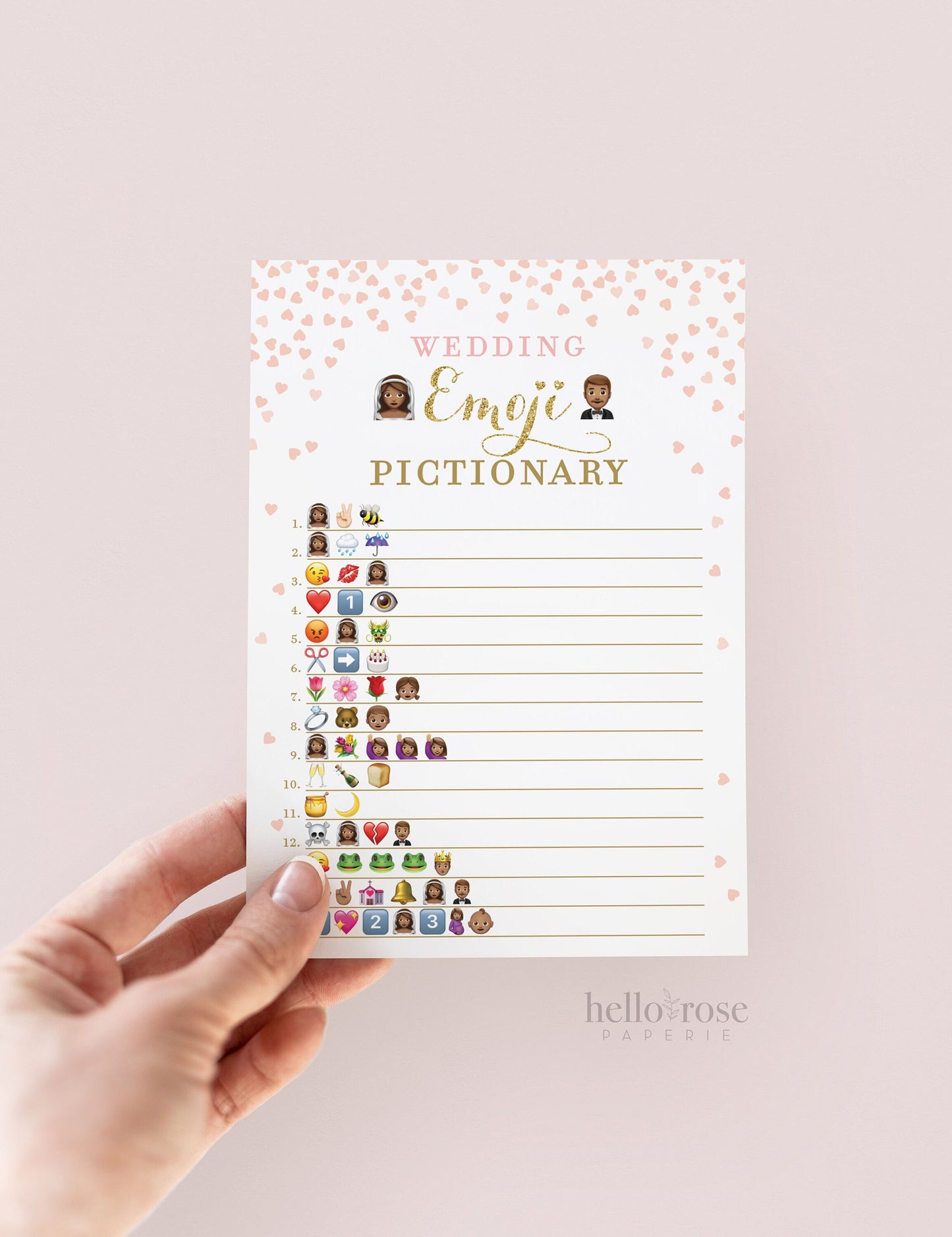 Wedding Emoji Black Bride & Groom . Mixed Race Black Bridal Shower Emoji Pictionary Game . Pink Gold Printable Bridal Shower Game . Download