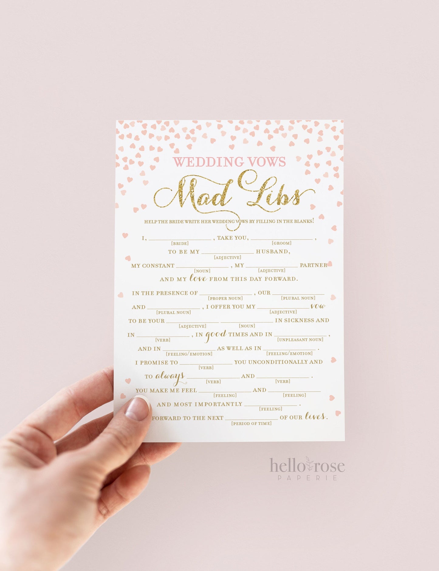 Wedding Vows Mad Libs Bridal Shower Game . Printable Instant Download . Pink and Gold Glitter . Digital Download . Wedding Party Game