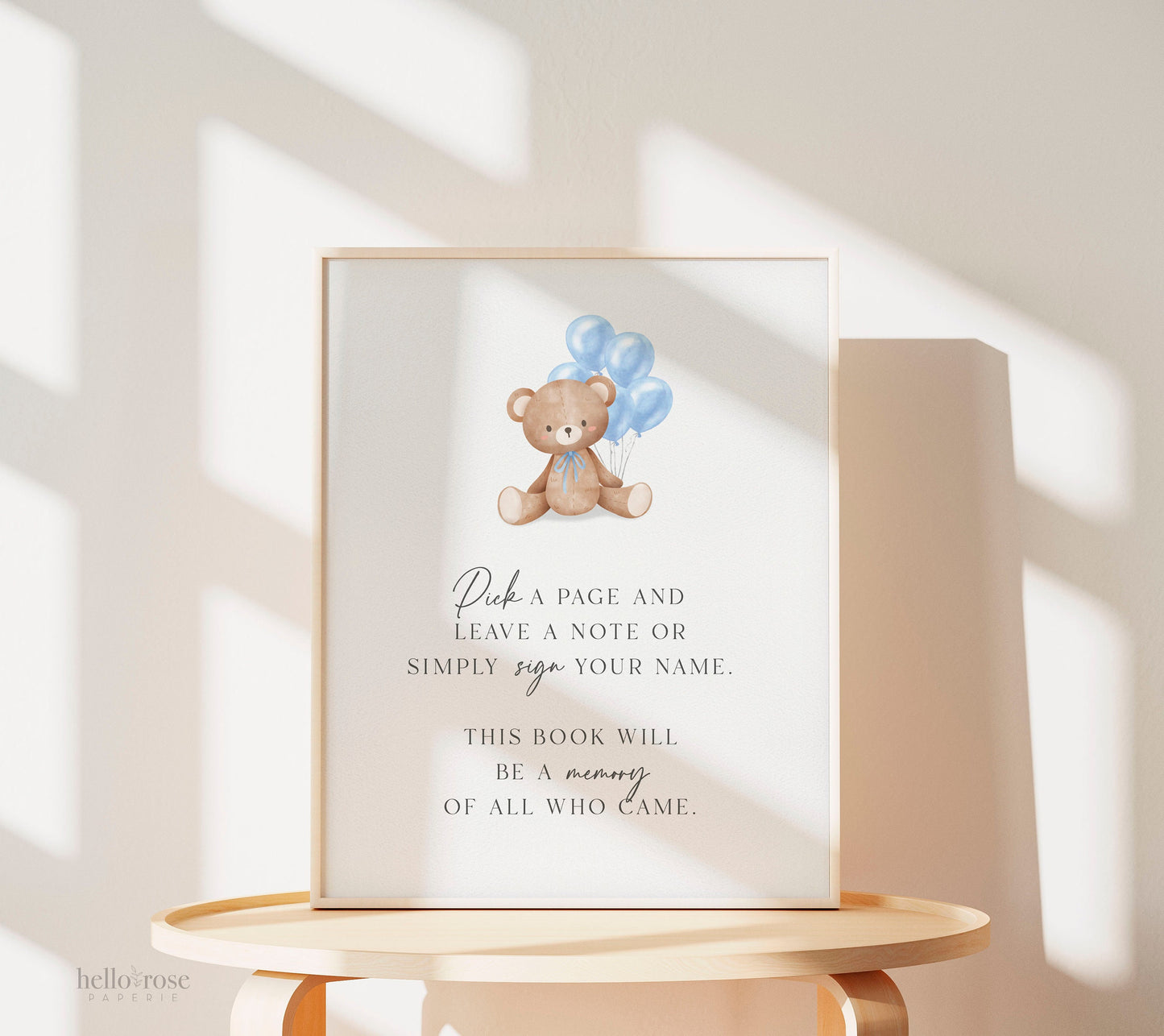 Pick a Page and Leave a Note Memory Baby Shower Guestbook Sign, Bear with Blue Balloons, Boy Baby Shower, Baby Sprinkle, Template Download