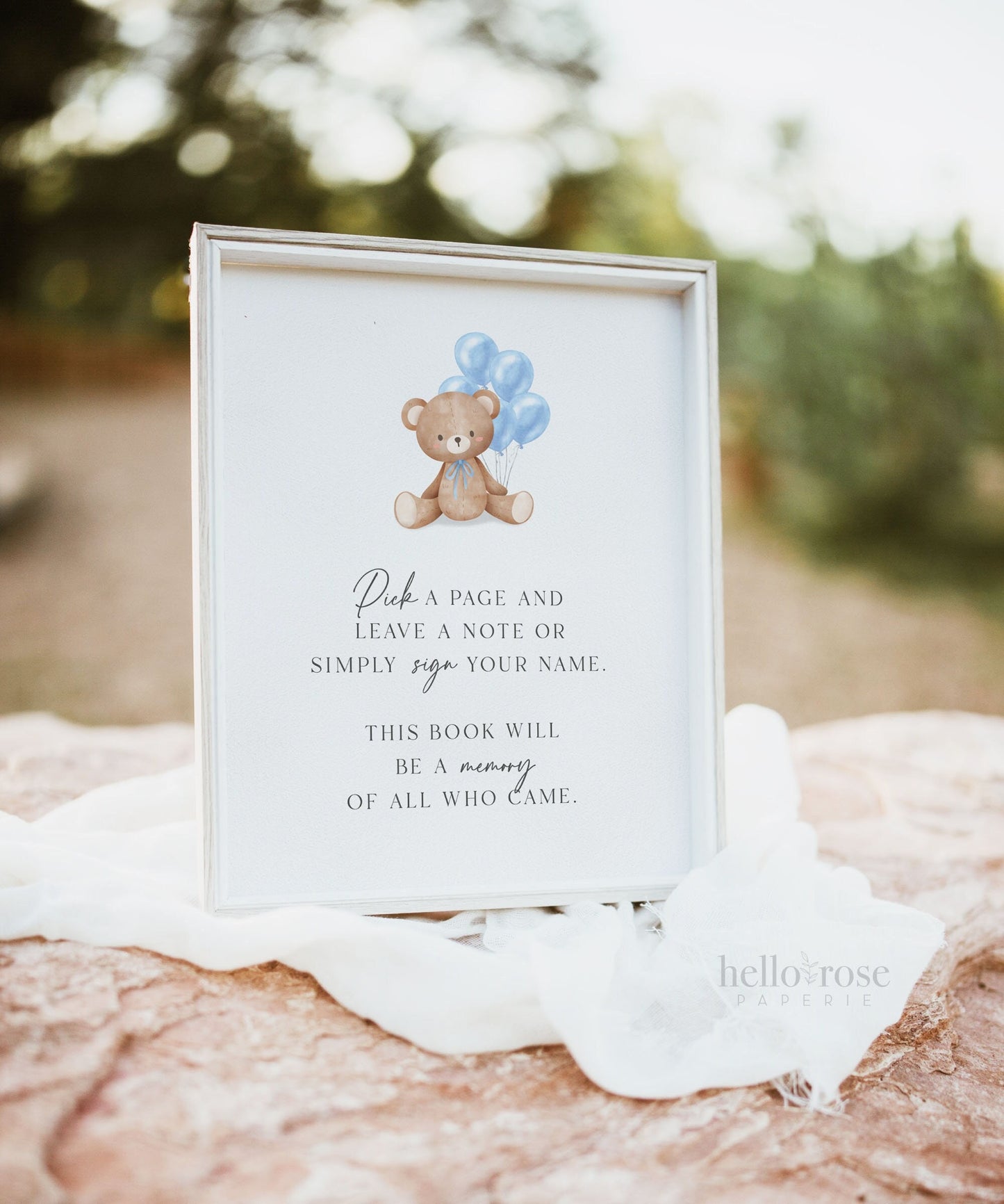 Pick a Page and Leave a Note Memory Baby Shower Guestbook Sign, Bear with Blue Balloons, Boy Baby Shower, Baby Sprinkle, Template Download