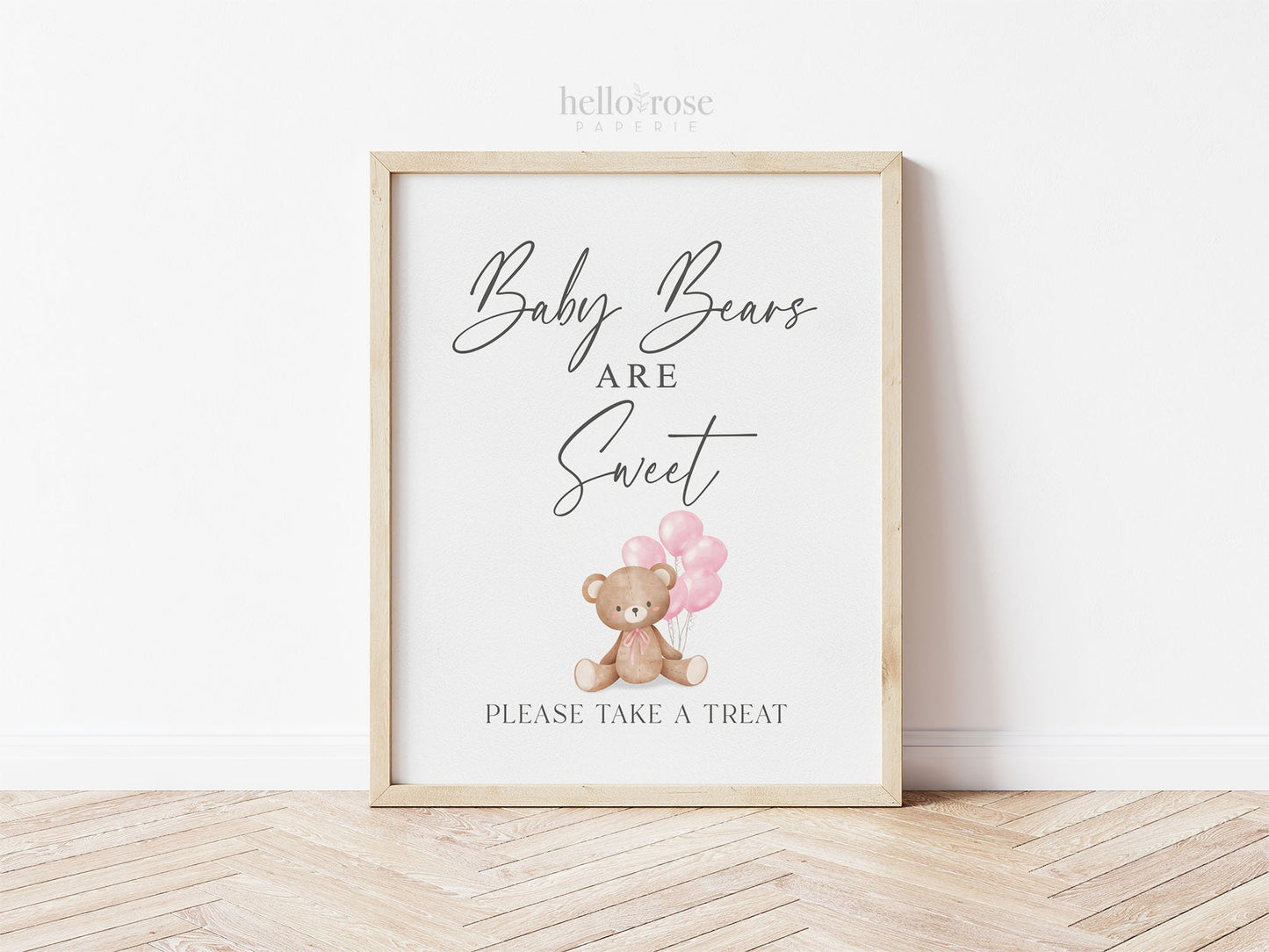 Babies Are Sweet Please Take a Treat Baby Shower Favors Sign, Bear with Pink Balloons, Girl Baby Shower, Baby Sprinkle, Template Download