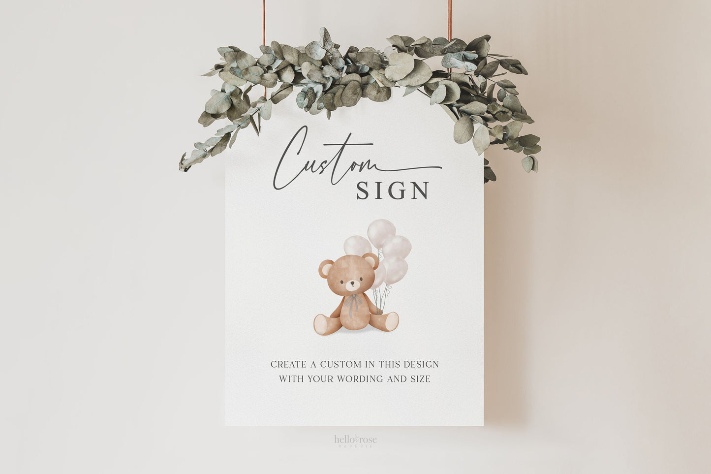 Custom Editable Sign Teddy Bear with Beige Balloons, Boy Girl Baby Shower, Gender Neutral, Sprinkle, Bearly Wait, Template Download TEMPLETT
