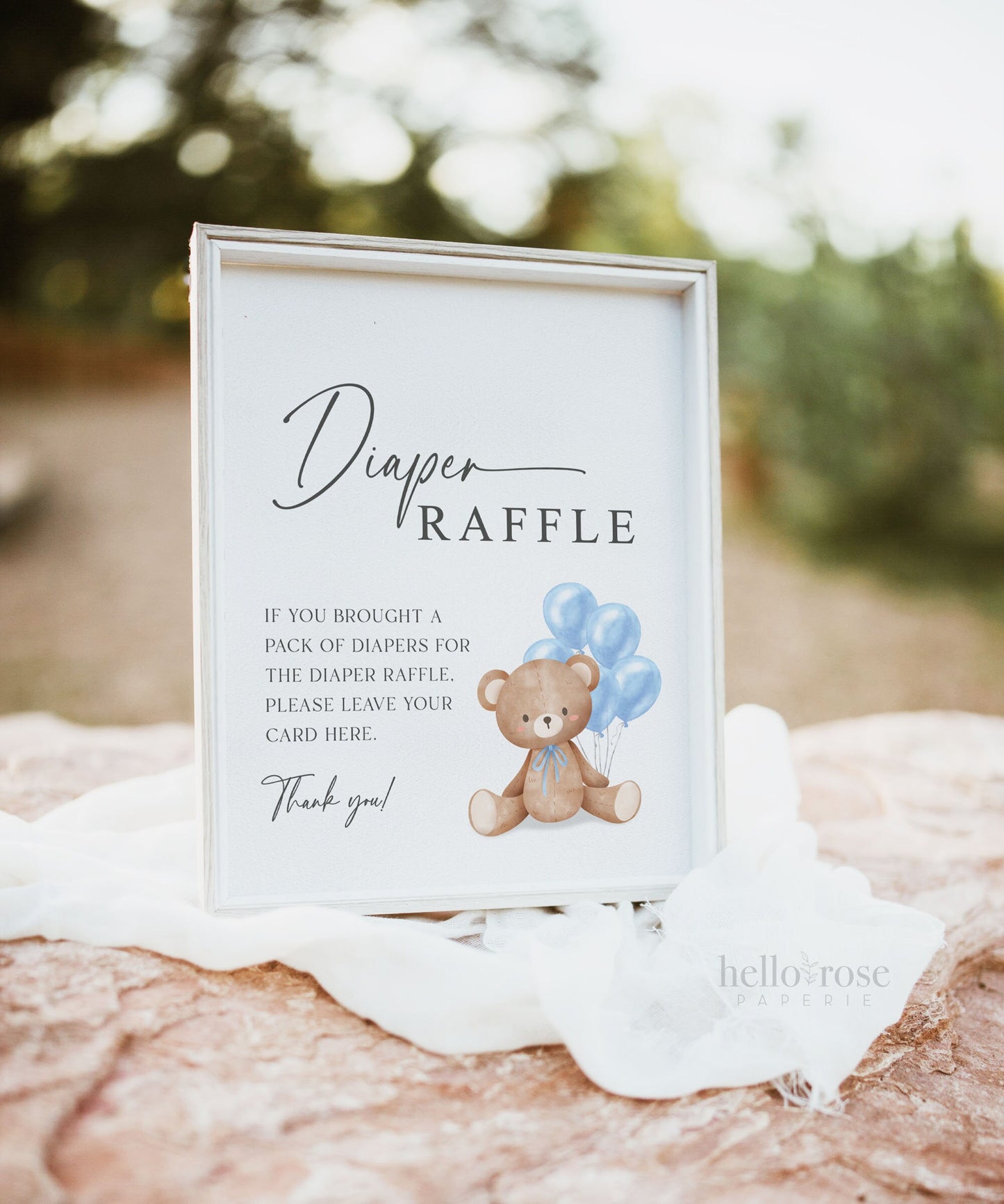 Diaper Raffle Baby Shower Game Sign + Cards, Teddy Bear Boy with Blue Balloons, Couples Shower, Baby Sprinkle, Template Download Templett