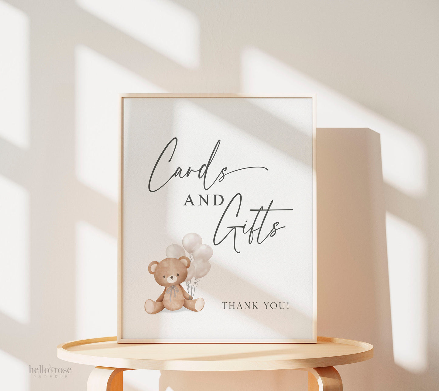 Cards and Gifts Baby Shower Sign, Teddy Bear Beige Balloons, Girl Boy Baby Shower Sprinkle, We Can Bearly Wait, Template Download TEMPLETT