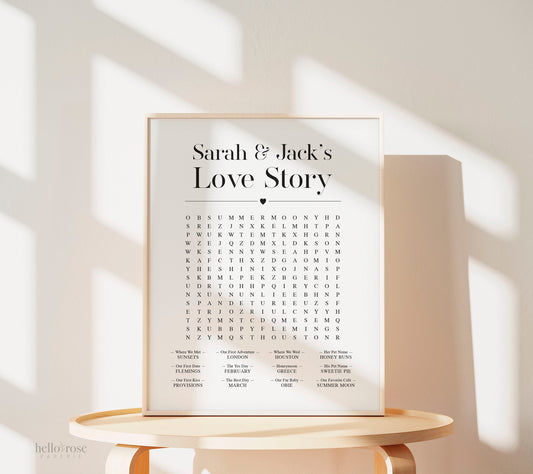 Personalized Love Story Word Search Printable Custom Game . Wedding, Bridal Shower, Engagement Party, Reception, Rehearsal Dinner . Digital