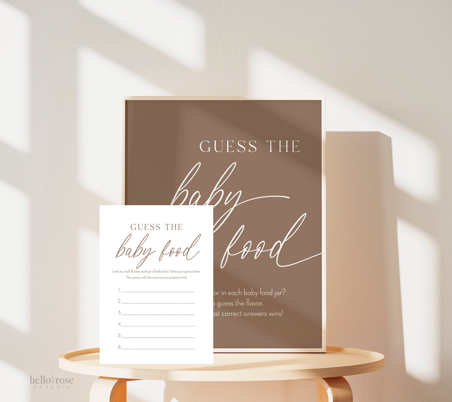 Guess the Baby Food Boho Baby Shower Game Printable Sign . Brown Girl Boy Baby Minimalist . Editable Template . Instant Download Templett