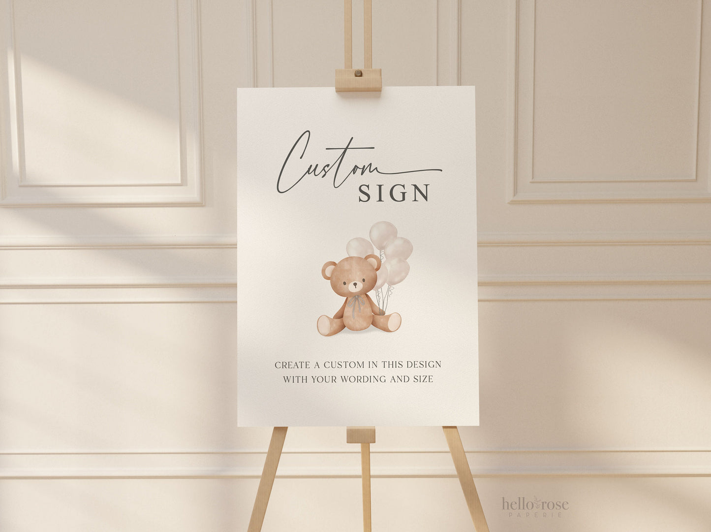 Custom Editable Sign Teddy Bear with Beige Balloons, Boy Girl Baby Shower, Gender Neutral, Sprinkle, Bearly Wait, Template Download TEMPLETT