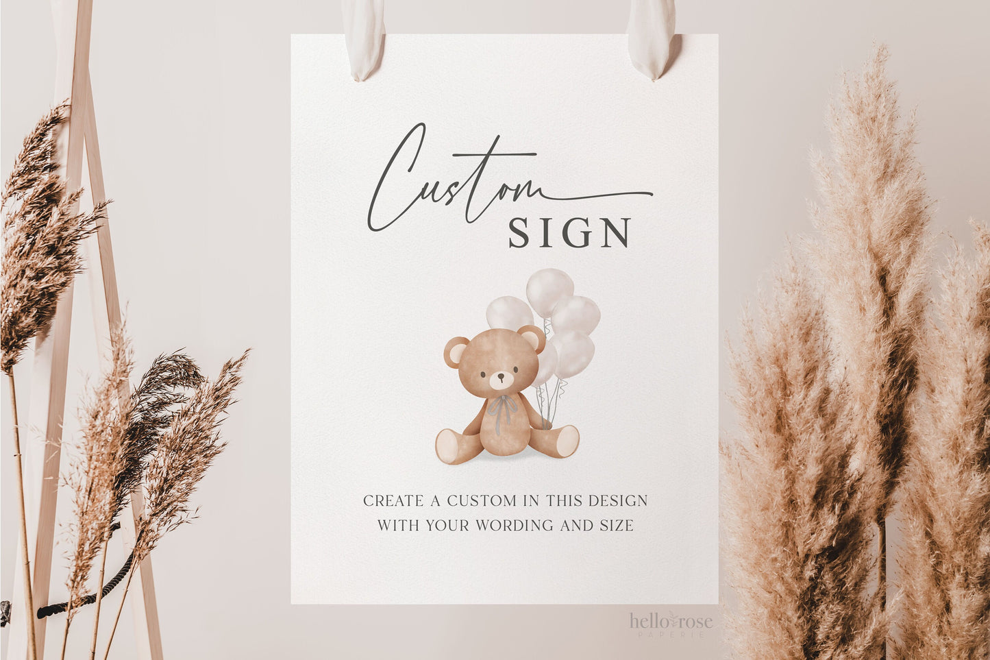 Custom Editable Sign Teddy Bear with Beige Balloons, Boy Girl Baby Shower, Gender Neutral, Sprinkle, Bearly Wait, Template Download TEMPLETT
