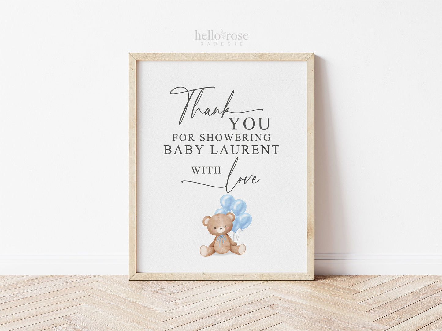 Thank You for Showering Baby with Love Baby Shower Sign, Bear with Blue Balloons, Boy Baby Shower, Baby Sprinkle, Template Download Templett