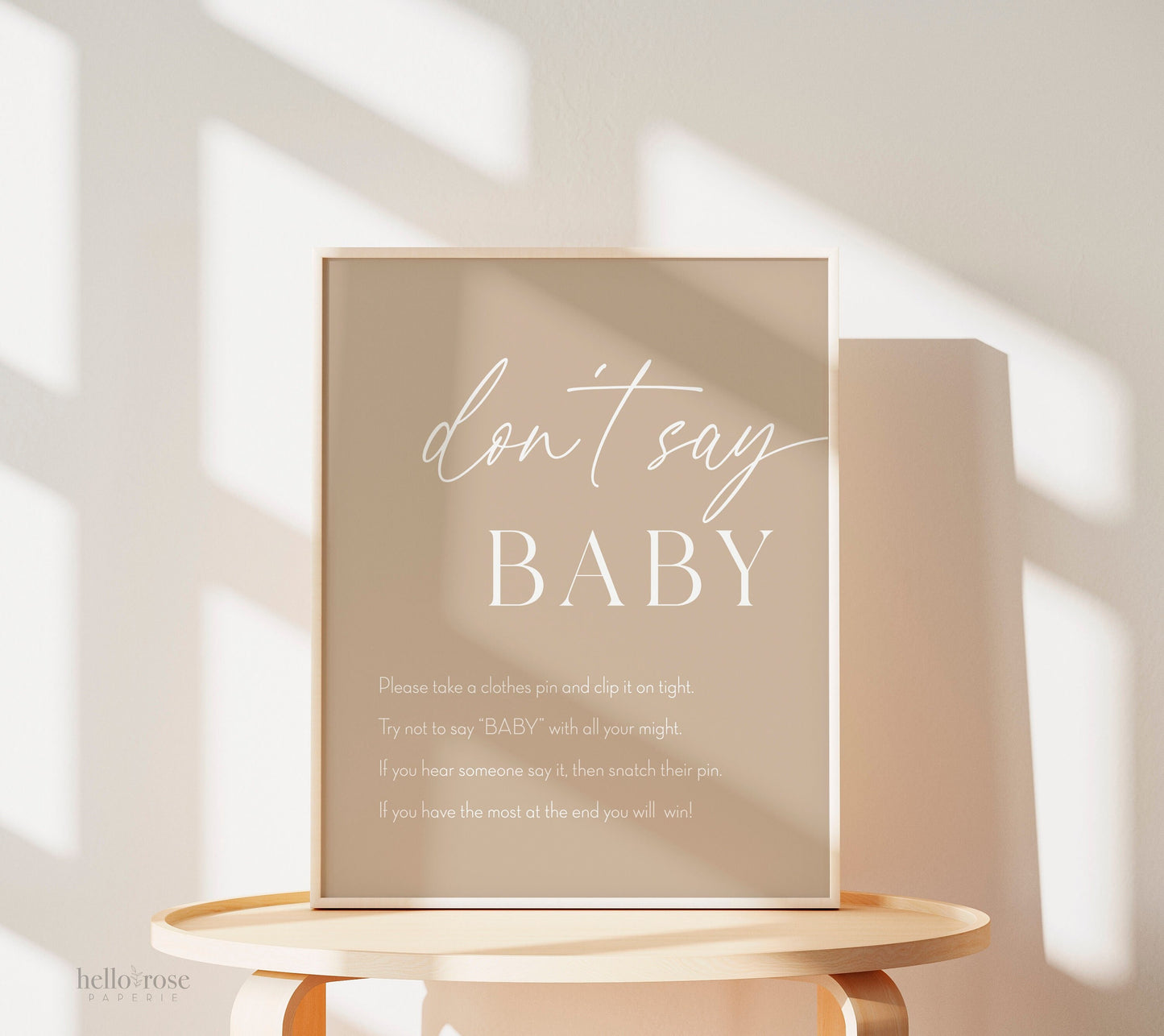 Don't Say Baby Boho Baby Shower Games Printable Sign . Beige Brown Boy Girl Minimalist . Editable Template . Instant Download Templett