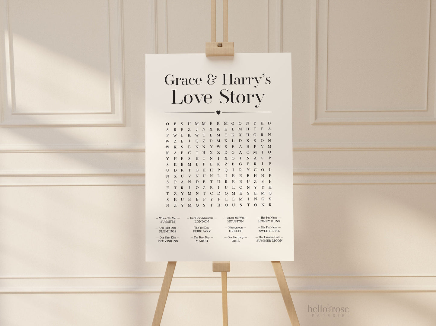 Personalized Love Story Word Search Printable Custom Game . Wedding, Bridal Shower, Engagement Party, Reception, Rehearsal Dinner . Digital