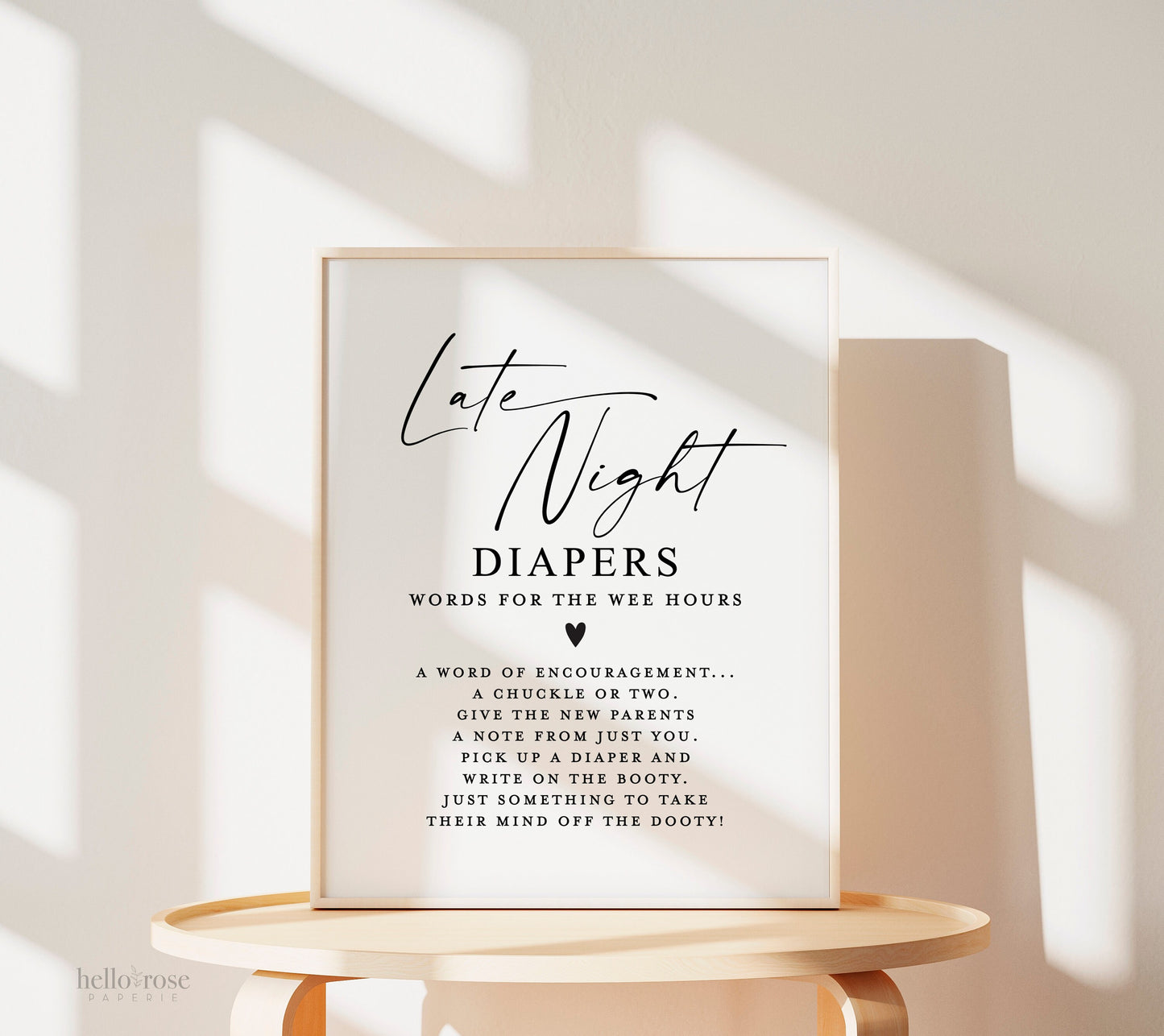 Late Night Diapers Sign . Boy Girl Neutral Baby Shower Game . Minimalist Modern . PRINTABLE Editable Template Instant Download Templett SM-T