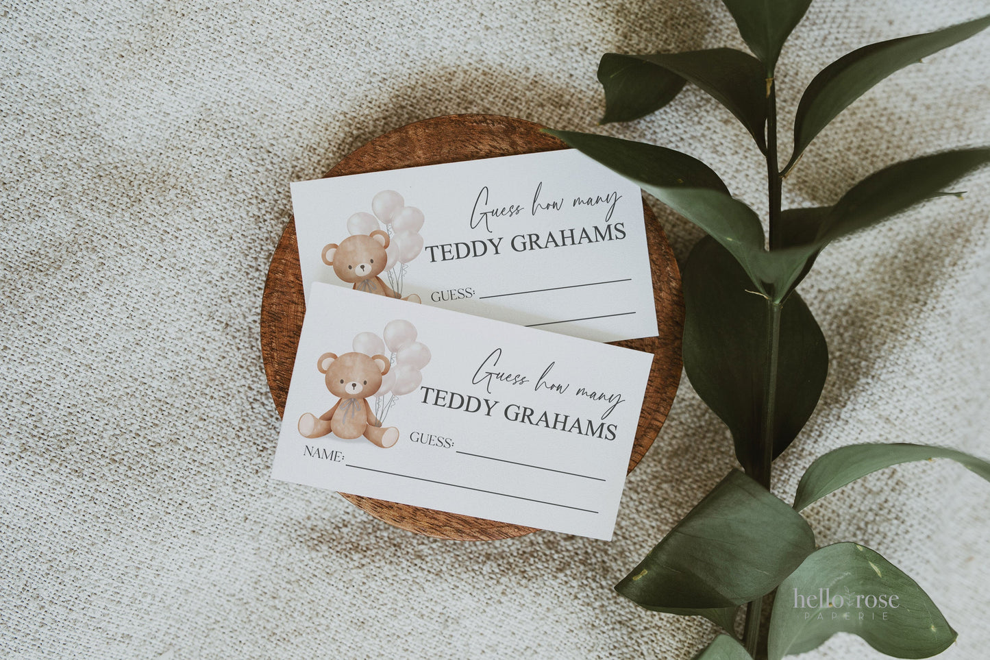 Guess How Many Teddy Grahams Baby Shower Game, Teddy Bear with WHITE Balloons, Gender Neutral, We Can Bearly Wait, Template Download