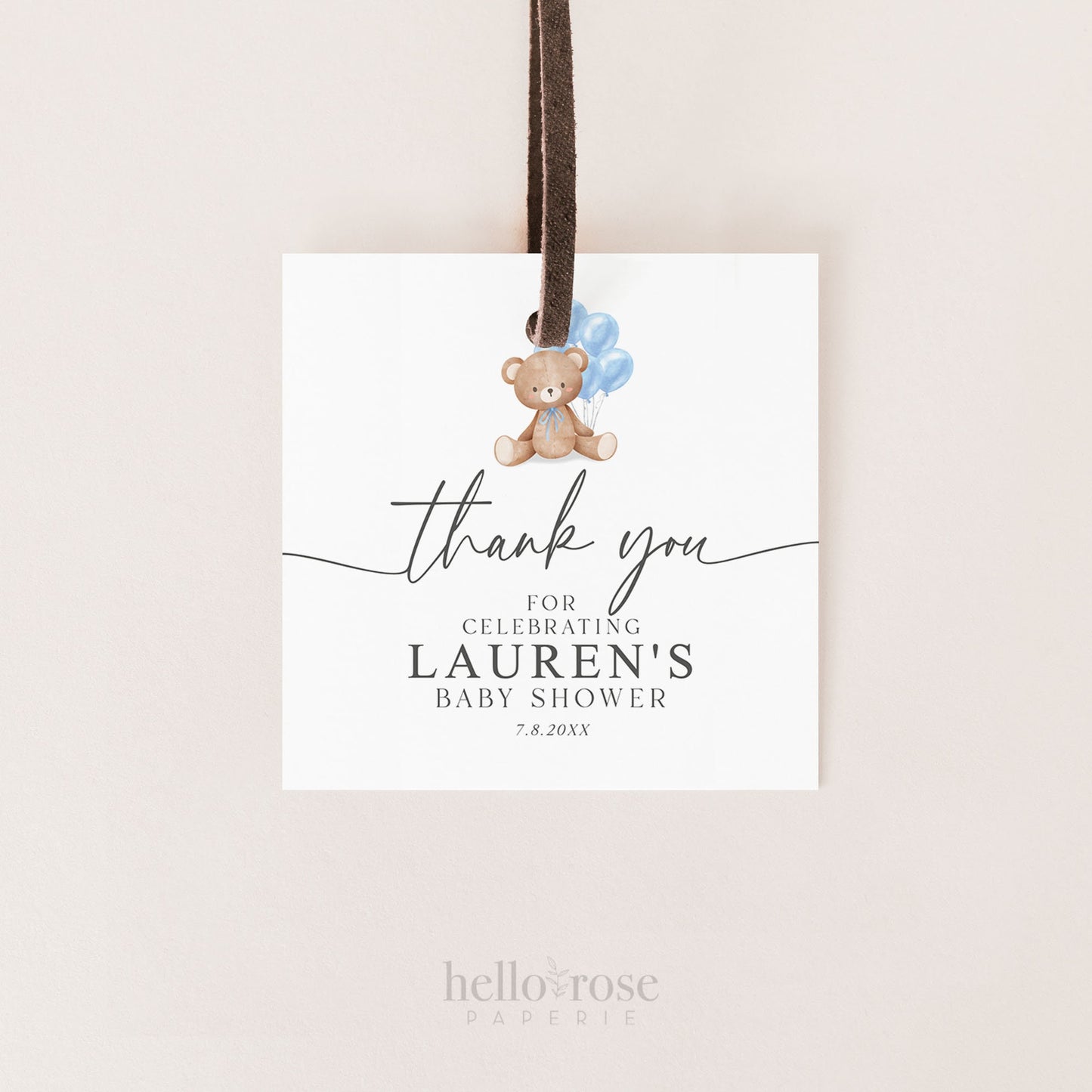 Bear Baby Shower Thank You Favor Tags Template . Boy Blue Balloons Tags Stickers Labels . Personalized Editable PRINTABLE Templett Download