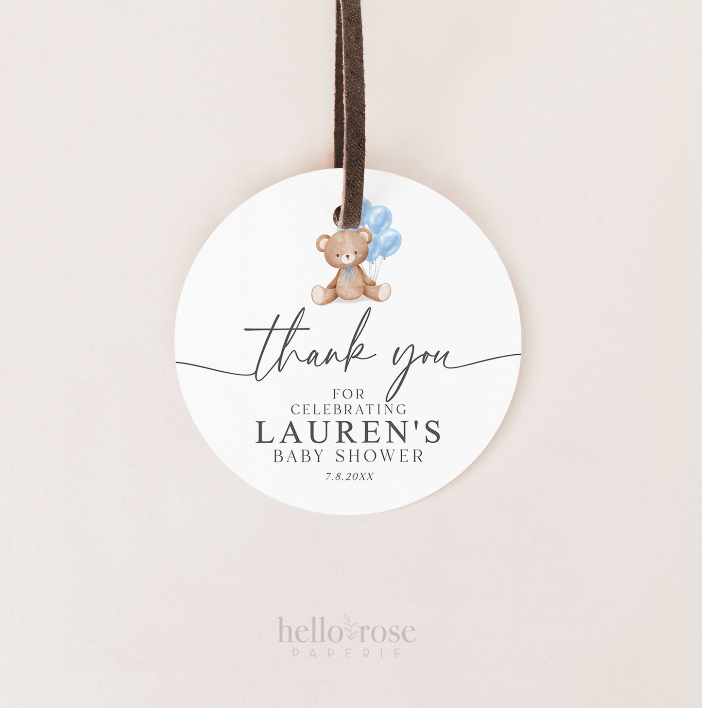 Bear Baby Shower Thank You Favor Tags Template . Boy Blue Balloons Tags Stickers Labels . Personalized Editable PRINTABLE Templett Download