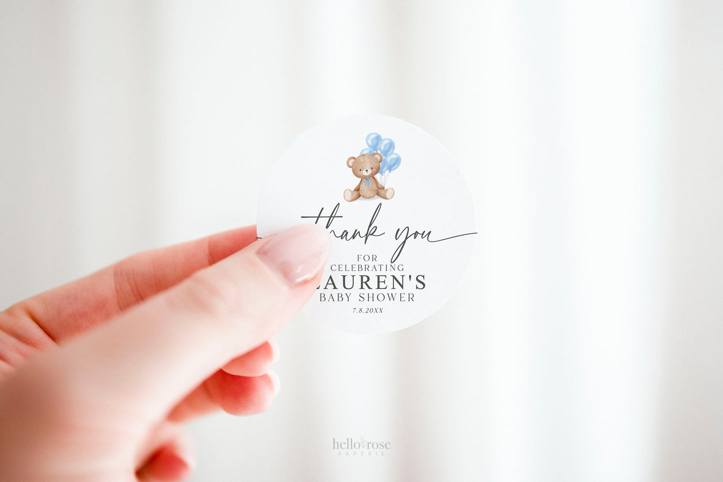 Bear Baby Shower Thank You Favor Tags Template . Boy Blue Balloons Tags Stickers Labels . Personalized Editable PRINTABLE Templett Download
