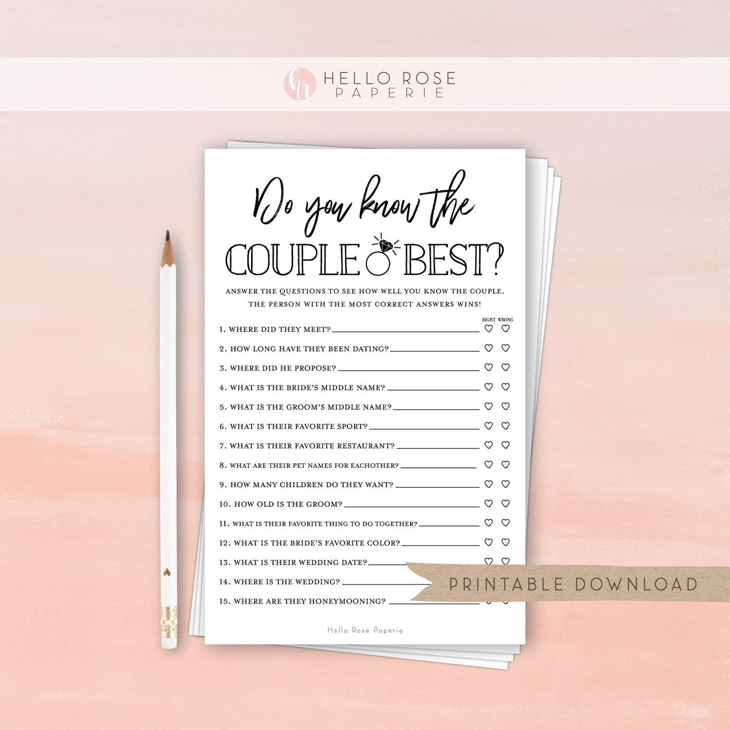 Do You Know the Couple Best PRINTABLE Bridal Shower Game . Couples Shower Game . Kraft + Minimalist . Editable Template Download Templett