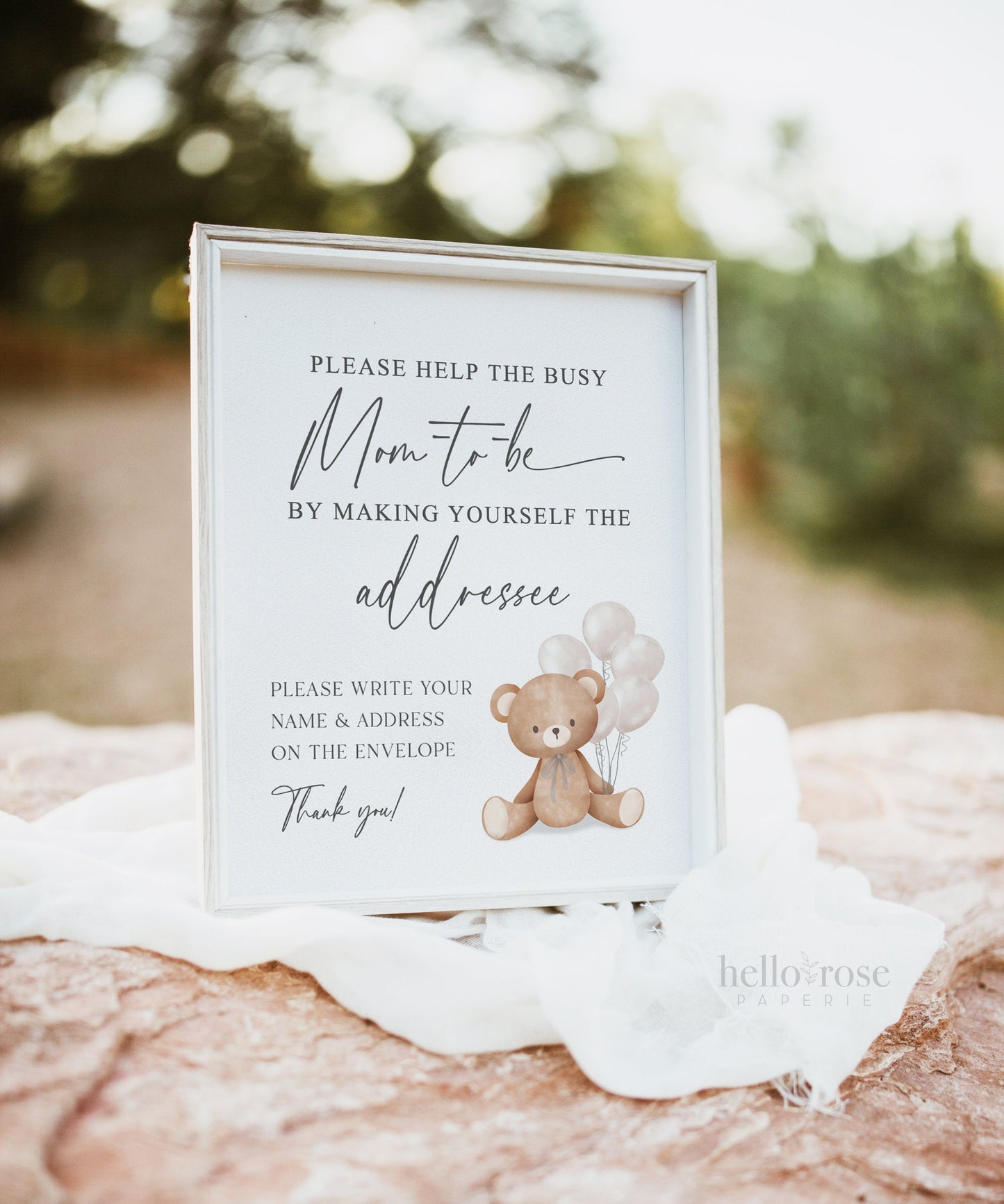 Help the Busy Mom to Be Addressee Baby Shower Envelope Sign, Bear with White Balloons, Boy Girl Baby Shower, Sprinkle, Template Download