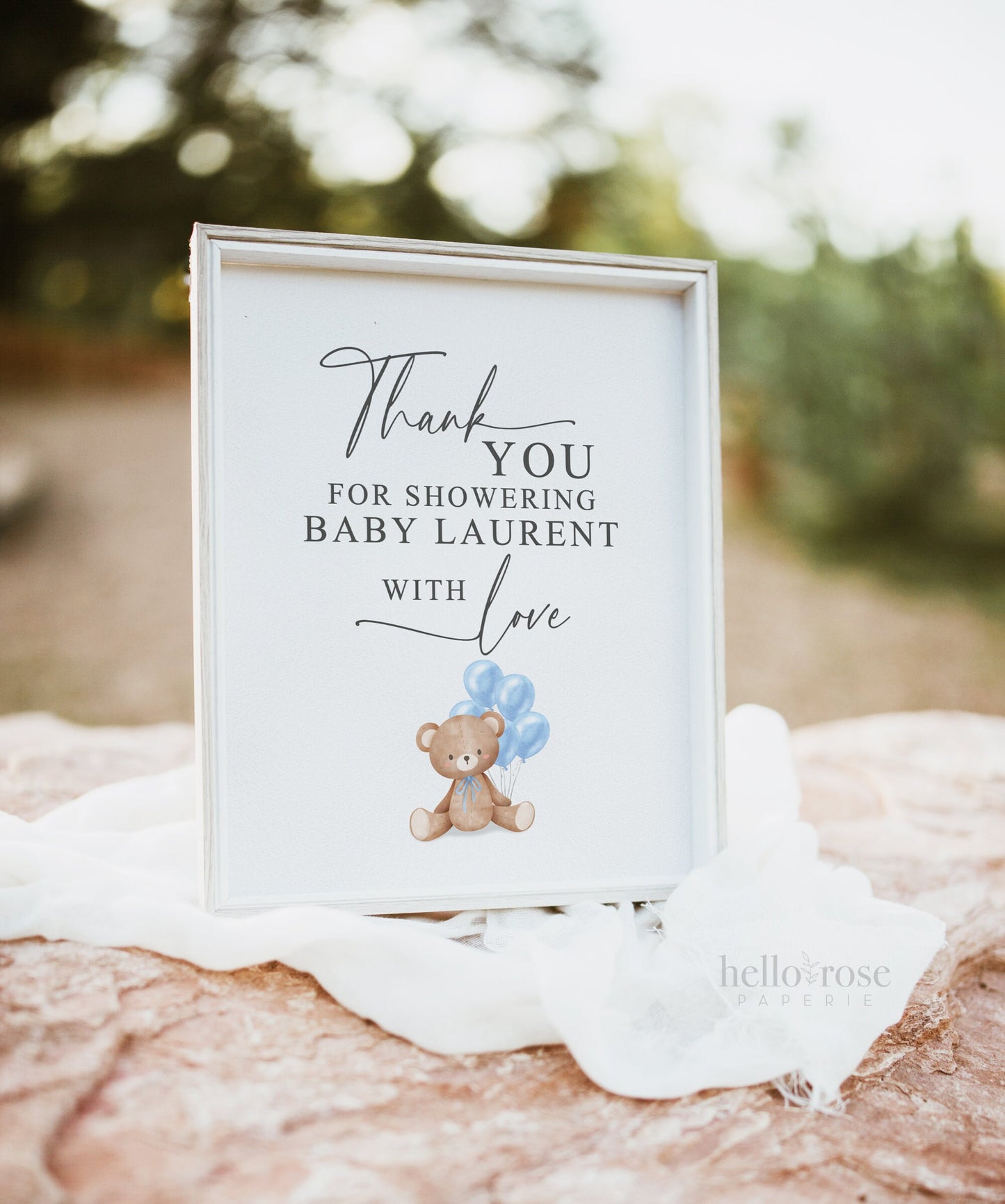Thank You for Showering Baby with Love Baby Shower Sign, Bear with Blue Balloons, Boy Baby Shower, Baby Sprinkle, Template Download Templett