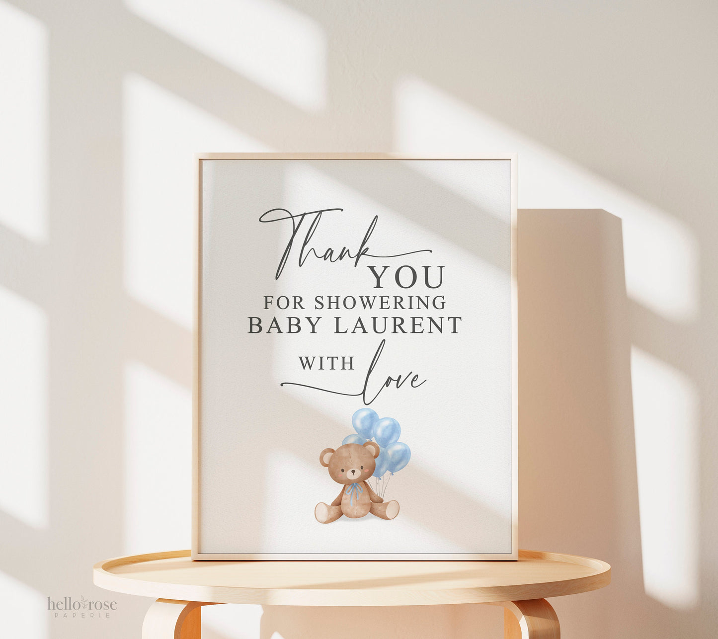 Thank You for Showering Baby with Love Baby Shower Sign, Bear with Blue Balloons, Boy Baby Shower, Baby Sprinkle, Template Download Templett