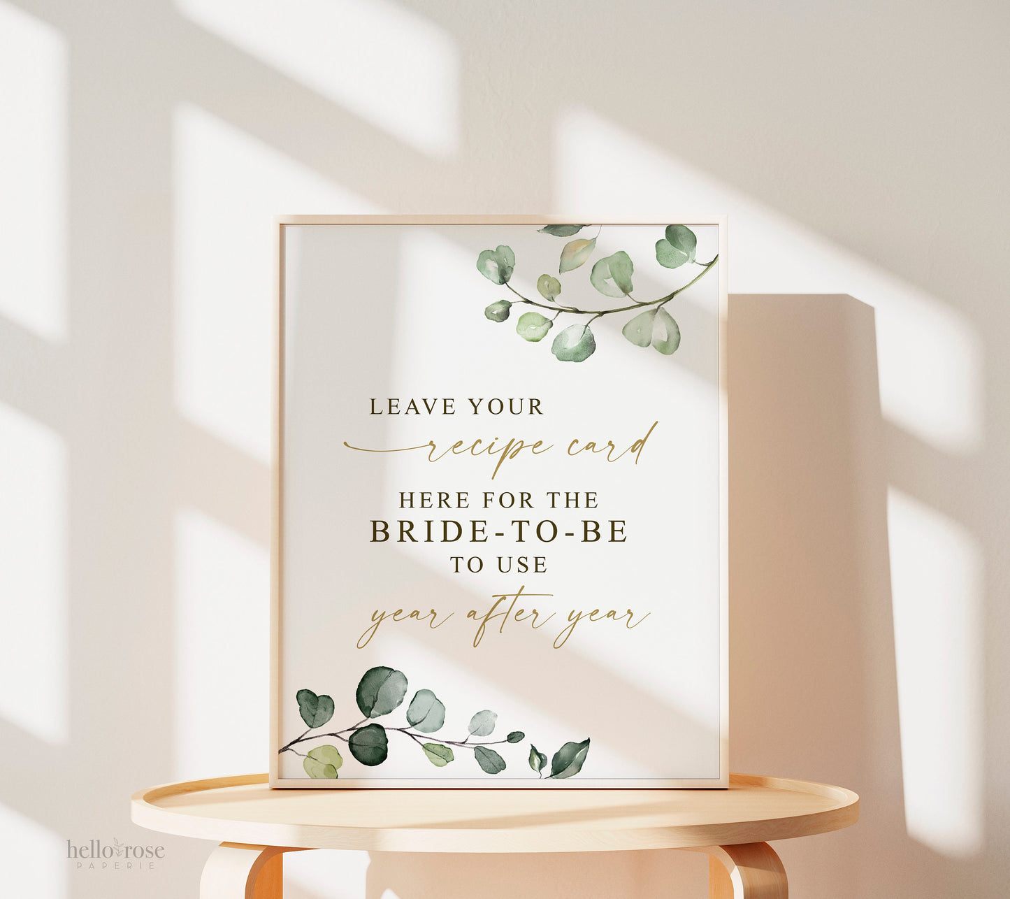 Recipe Cards and Sign Bridal Shower Printable . Leave Your Recipe Card Here for the Bride . Greenery and Gold . Instant Download G2