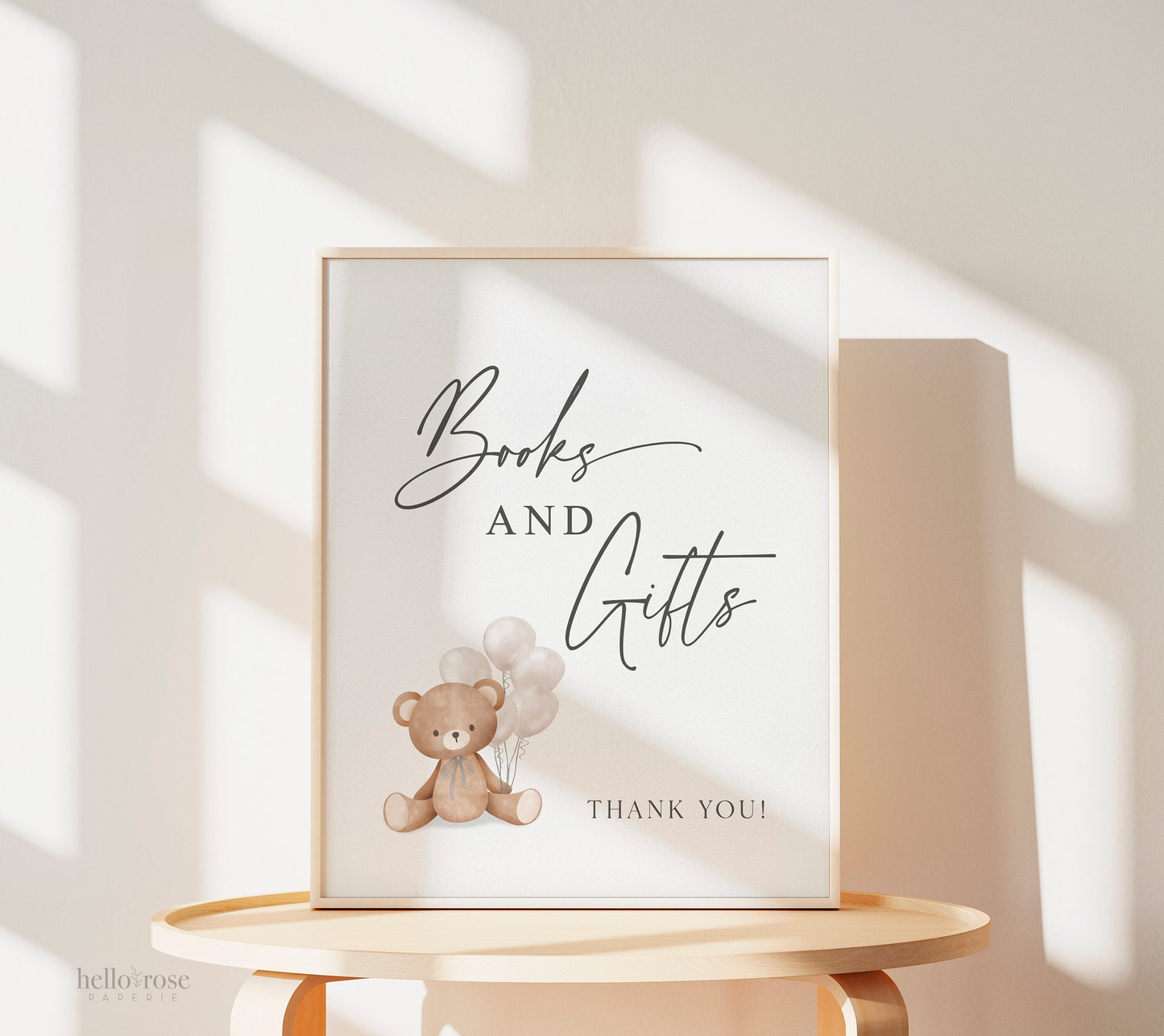 Books and Gifts Baby Shower Sign, Teddy Bear Beige Balloons, Girl Boy Baby Shower Sprinkle, We Can Bearly Wait, Template Download TEMPLETT