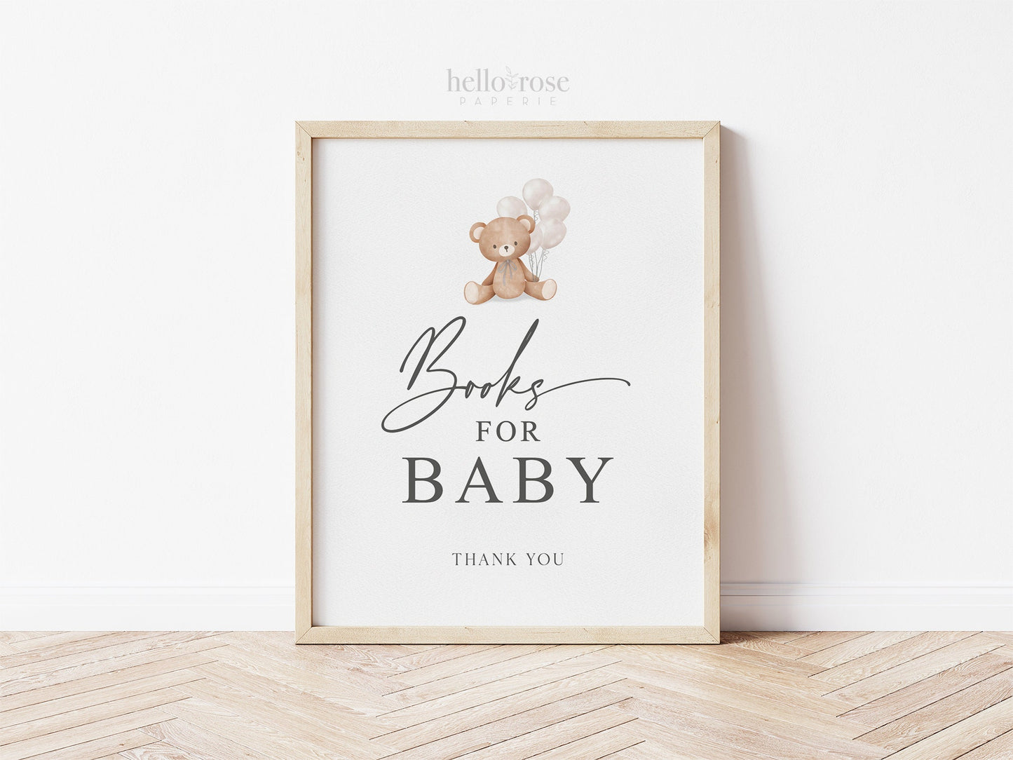 Books for Baby Printable Sign and Cards, Teddy Bear with White Balloons, Boy Girl Baby, Couples Shower, Can Bearly Wait, Template Download