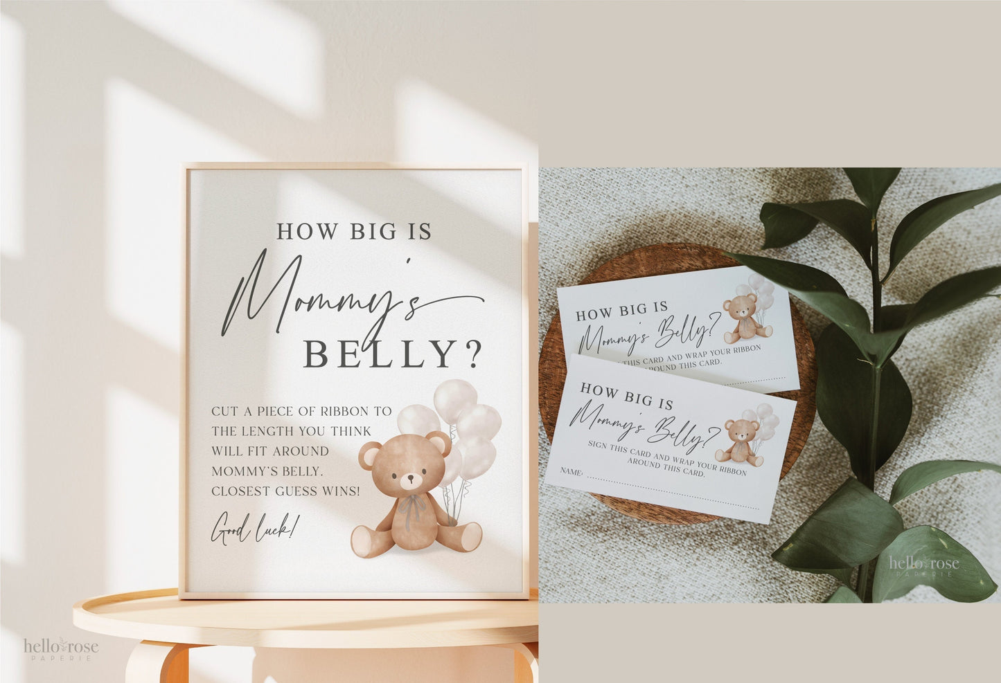 How Big is Mommys Belly Printable Sign + Cards, Teddy Bear with White Balloons, Boy Girl Baby, Can Bearly Wait, Template Download Templett
