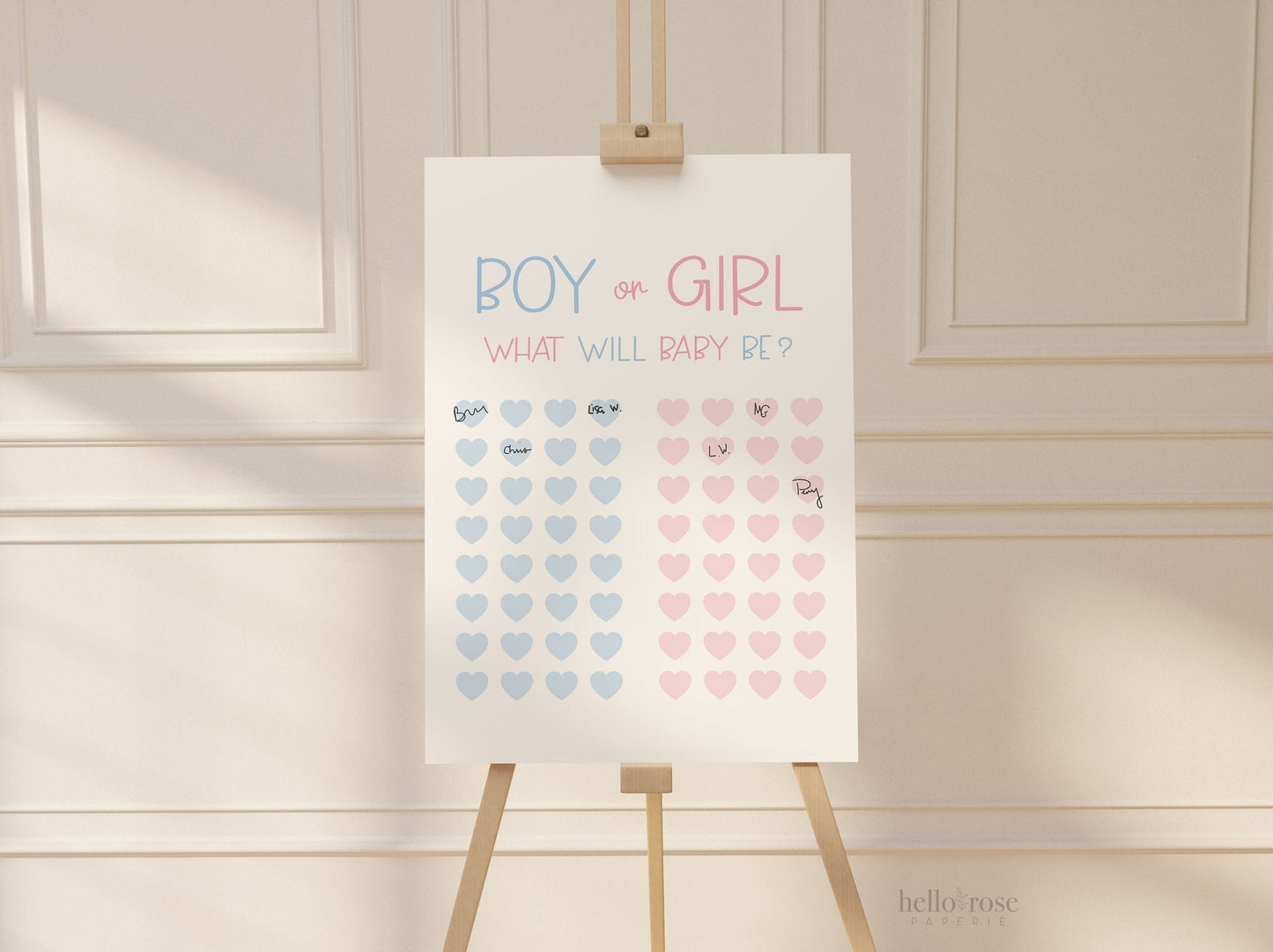 Boy or Girl What Will Baby Be, Sign Your Guess Gender Reveal Sign, Baby Gender Prediction, Pink Blue Hearts, Printable Instant Download K4-G