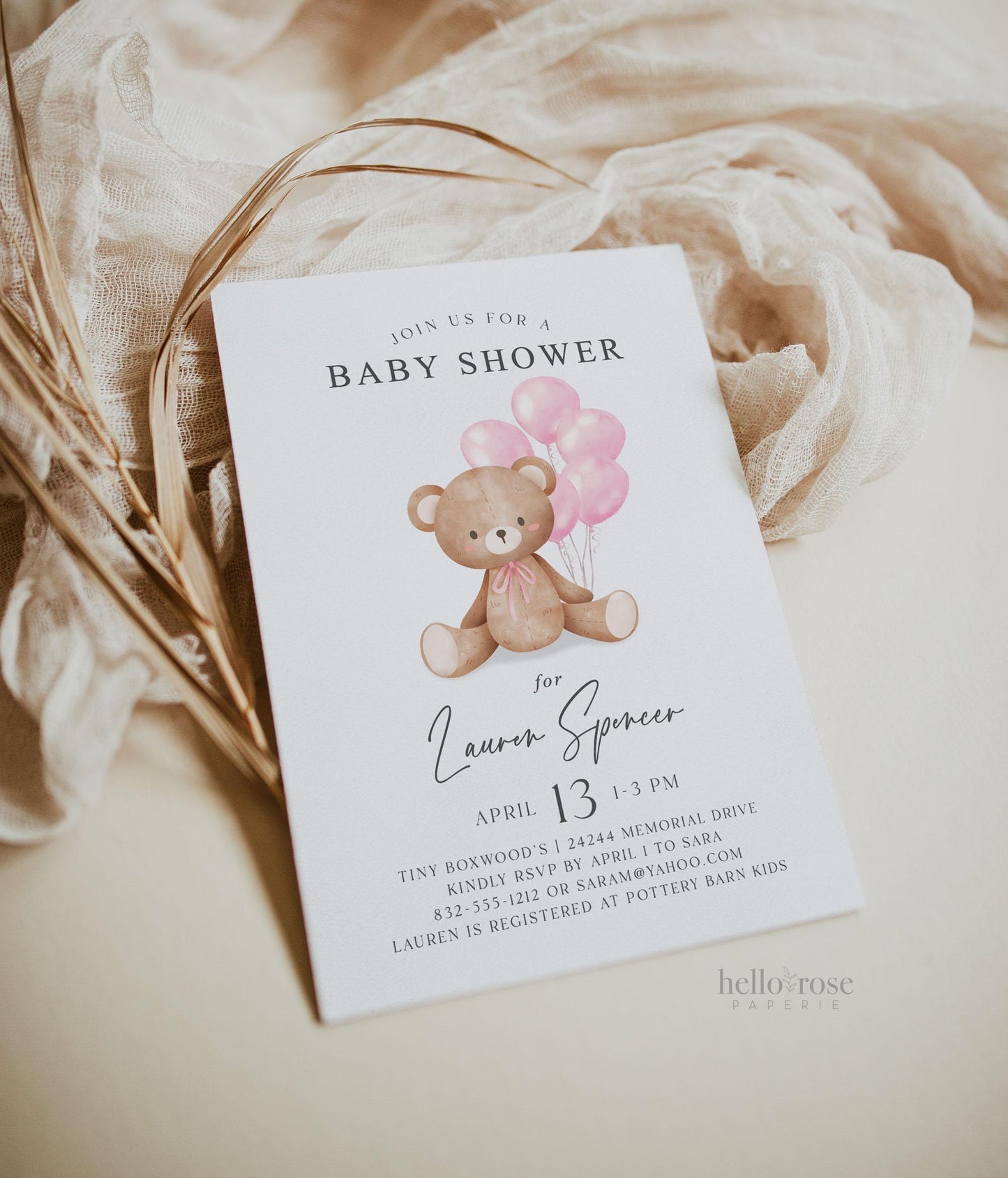 Bear with Balloons Baby Shower Bundle of 60+ Games, Signs, Tags, Labels . Girl Pink . Printable Editable Template Instant Download Templett
