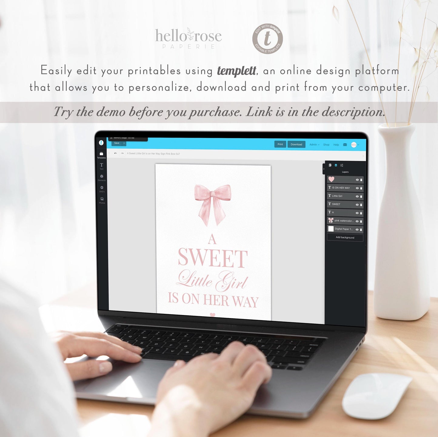 A Sweet Little Girl is on Her Way Pink Bow Baby Shower, Welcome Favors Sign, Girl Baby Sprinkle, Editable Template Digital Download TEMPLETT