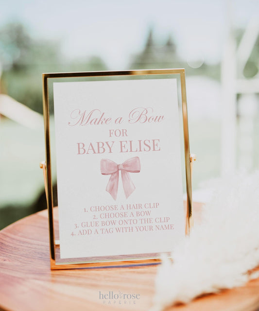 Make a Bow for Baby Pink Bow Baby Shower, Bow Making Station Sign, Girl Baby Sprinkle, Editable Template Digital Download TEMPLETT